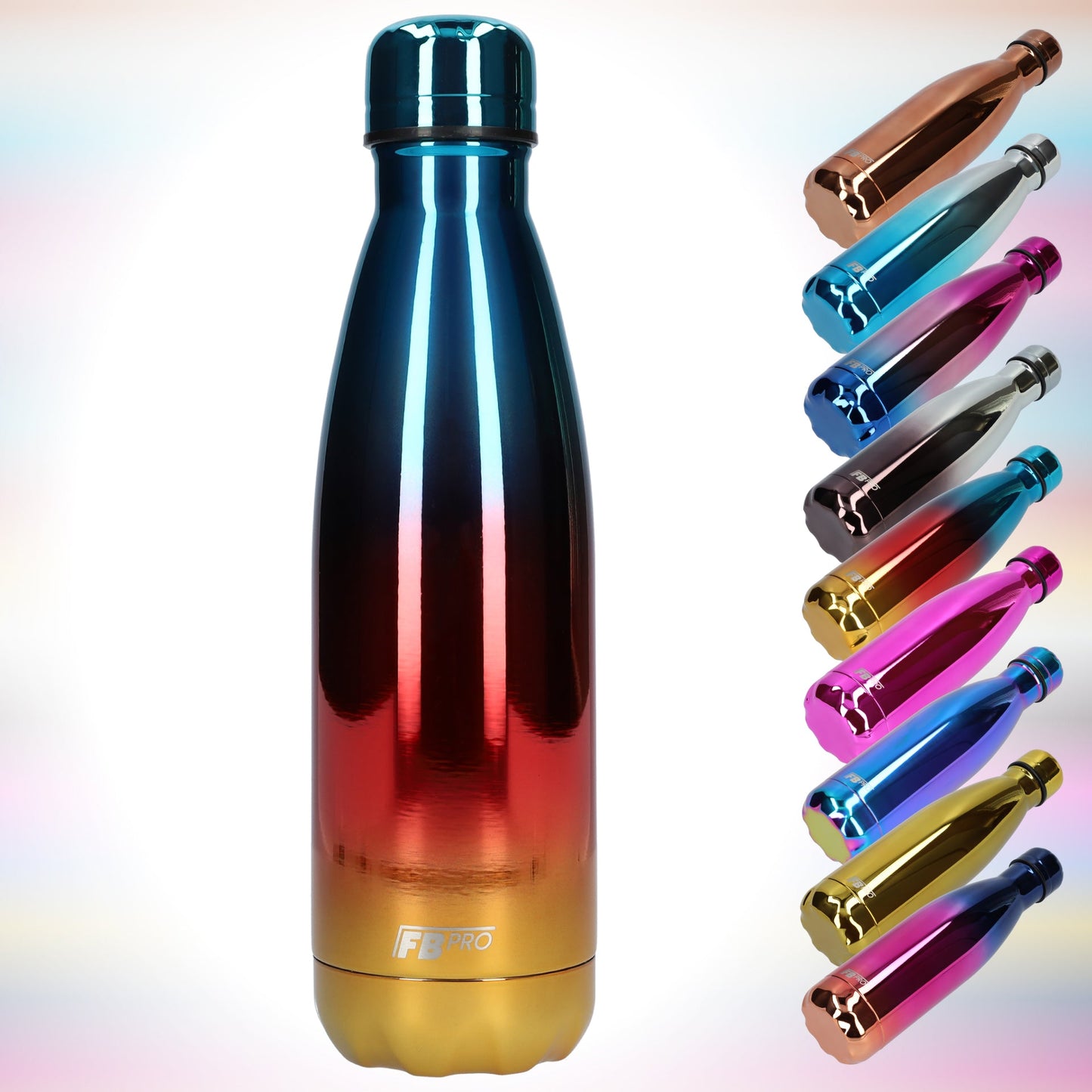FBFS49, Thermosfles, Drinkfles, Waterfles - 500ml - Chrome Blue, Red & Yellow - Chroom Blauw, Rood & Geel