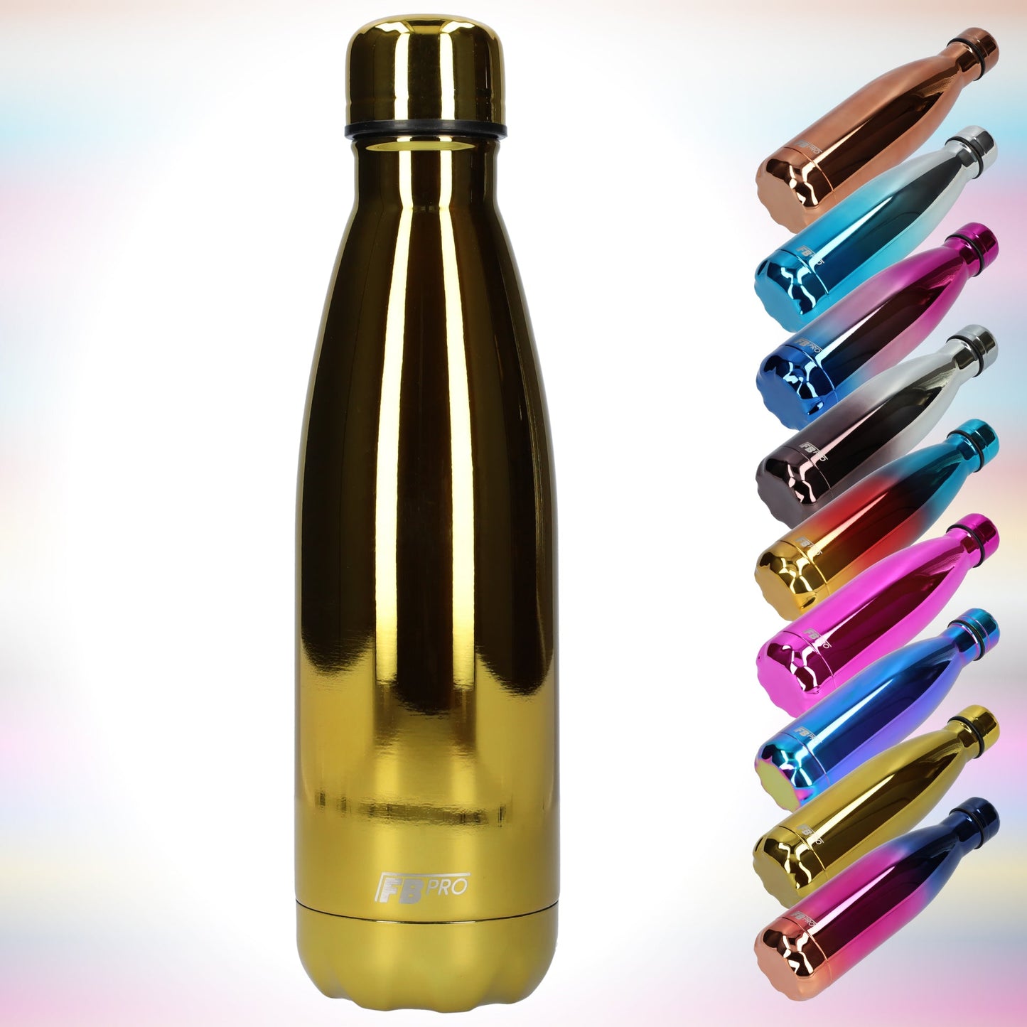 FBFS54, Thermosfles, Drinkfles, Waterfles - 500ml - Chrome Gold - Chroom Goud