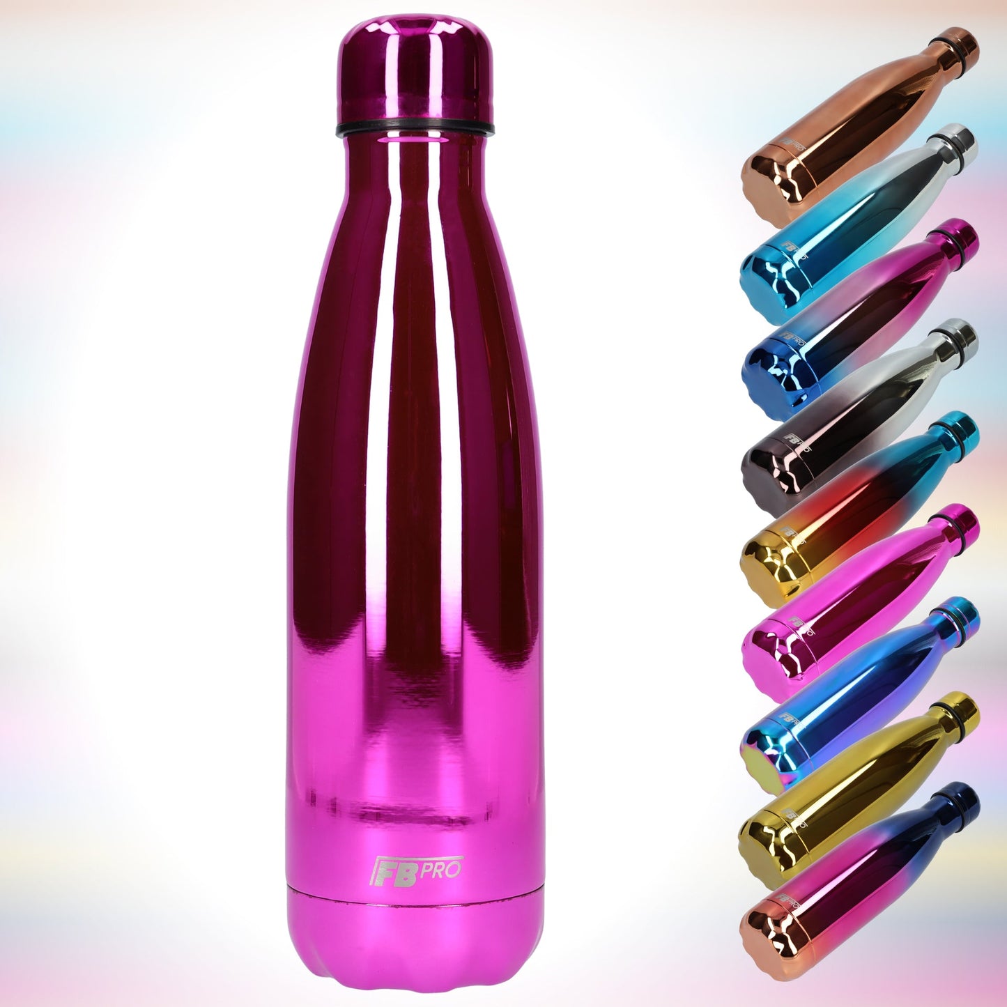 FBFS52, Thermosfles, Drinkfles, Waterfles - 500ml - Chrome Hot Pink - Chroom Roze