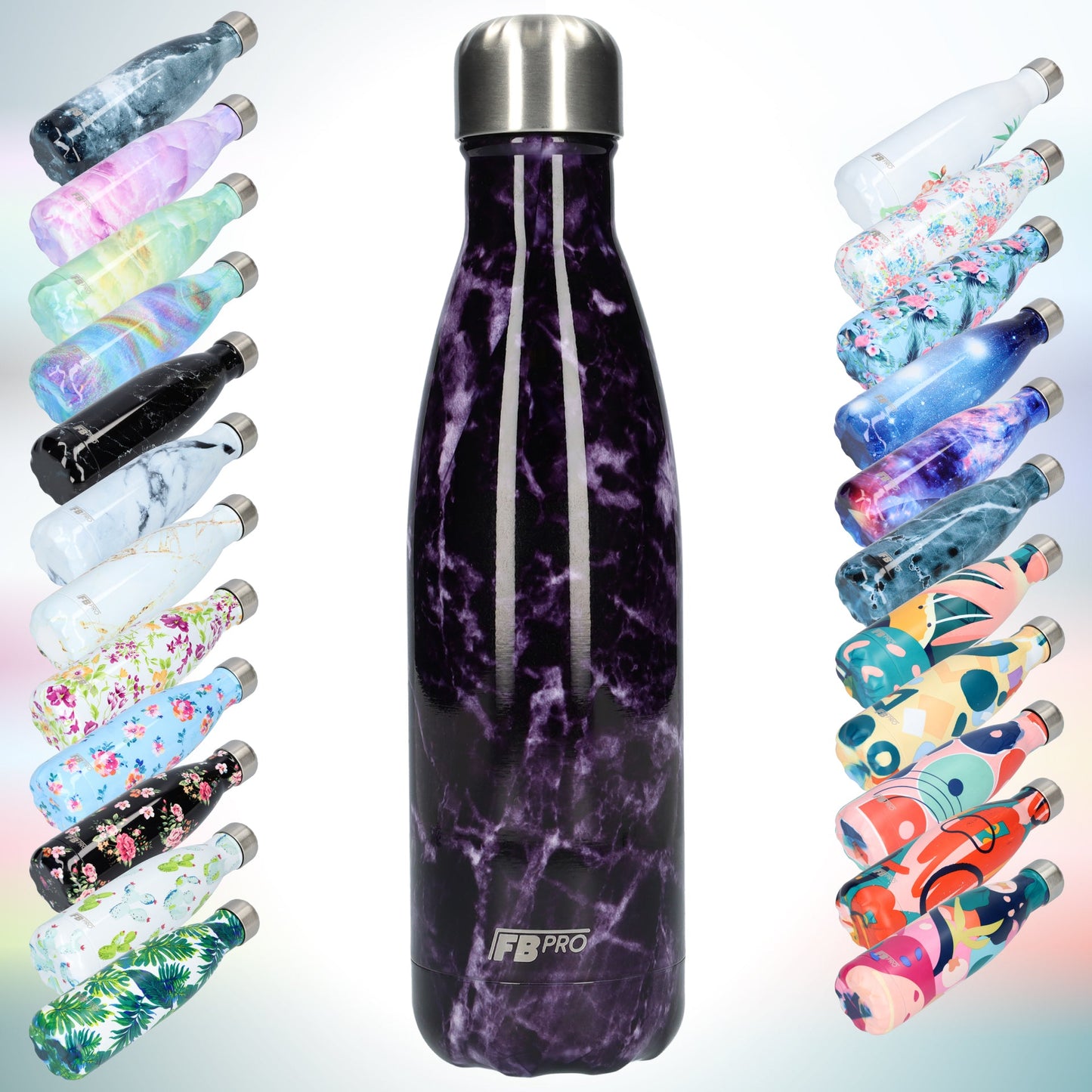 FBFS26, Thermosfles, Drinkfles, Waterfles - 500ml - Purple Storm Marble - Paarse Storm Marmer