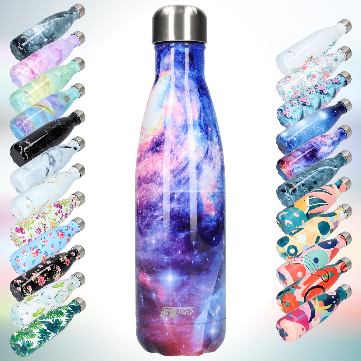 FBFS88, Thermosfles, Drinkfles, Waterfles - 500ml - Galaxy Purple - Sterrenhemel Paars