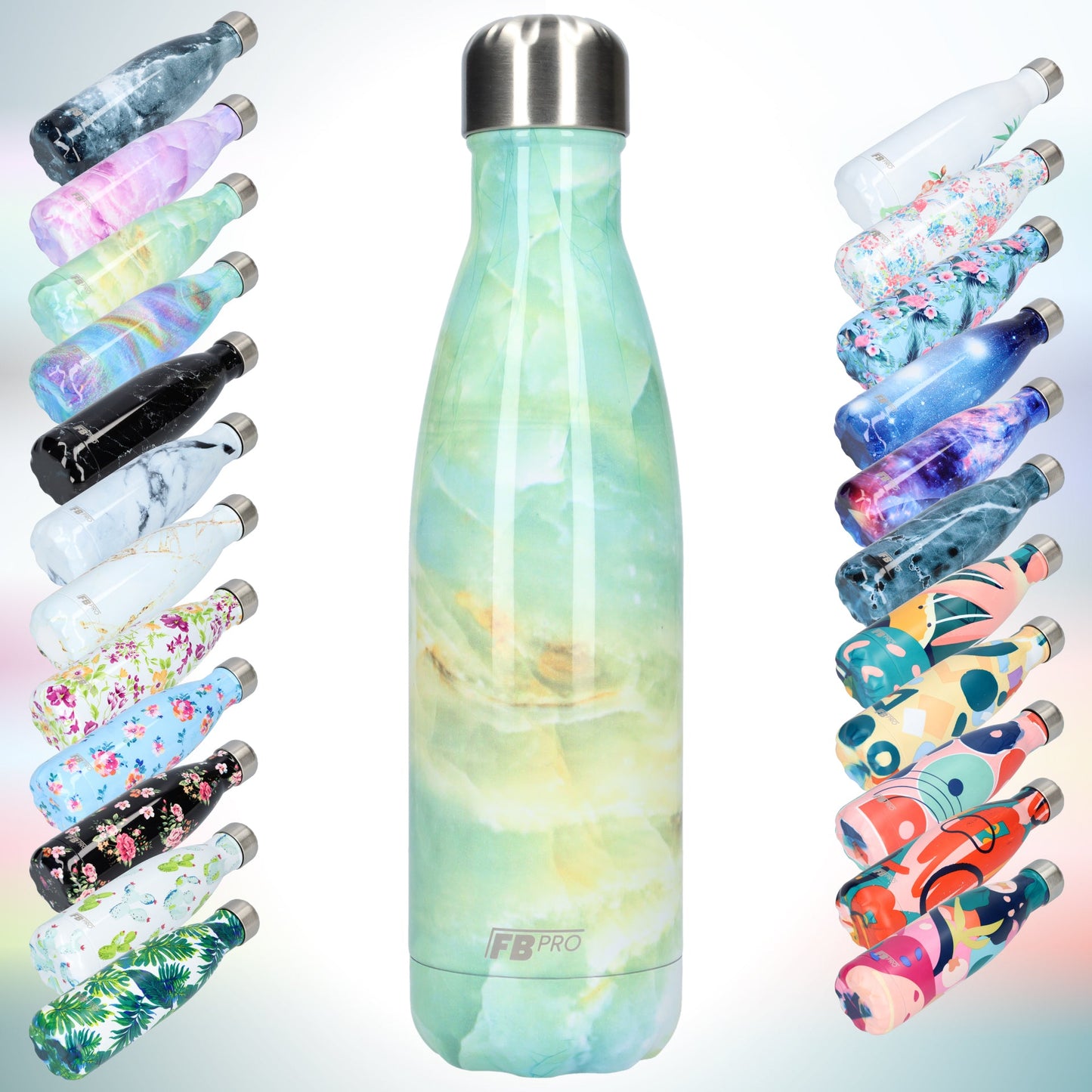 FBFS29, Thermosfles, Drinkfles, Waterfles - 500ml - Turquoise Marble - Turquoise Marmer
