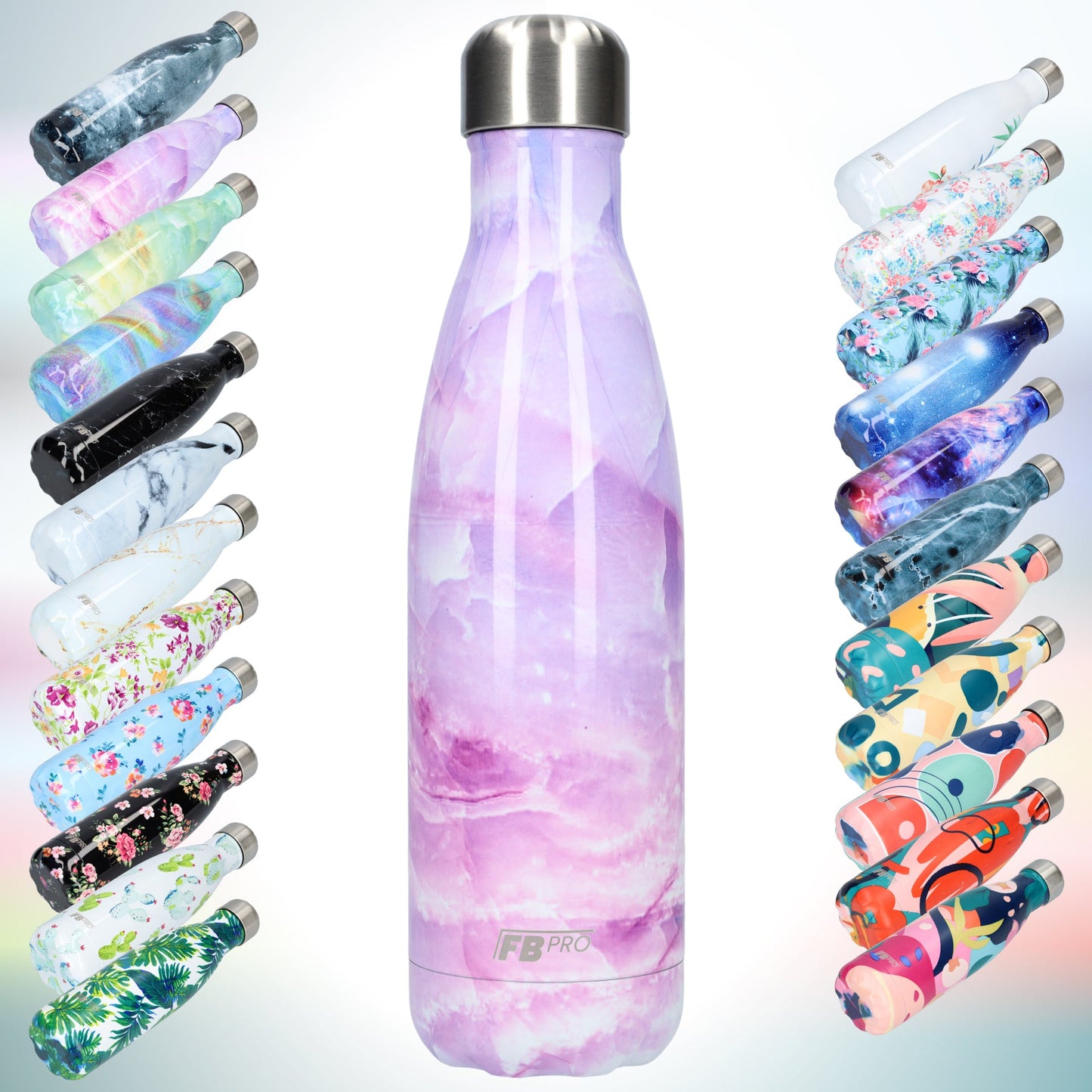 FBFS28, Thermosfles, Drinkfles, Waterfles - 500ml - Pink Marble - Roze Marmer
