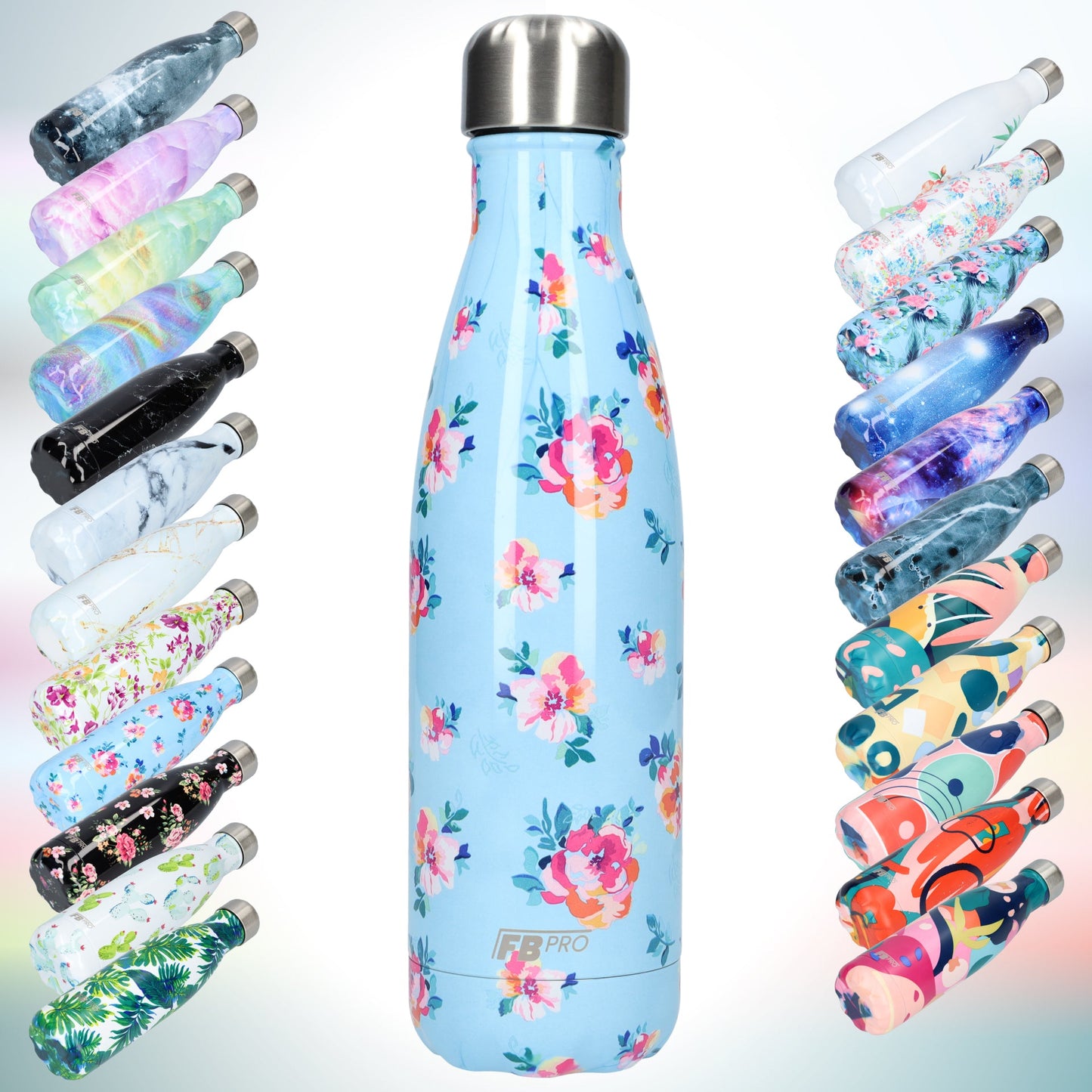 FBFS40, Thermosfles, Drinkfles, Waterfles - 500ml - Classic Blue Flowers - Klassiek Blauw Bloemen