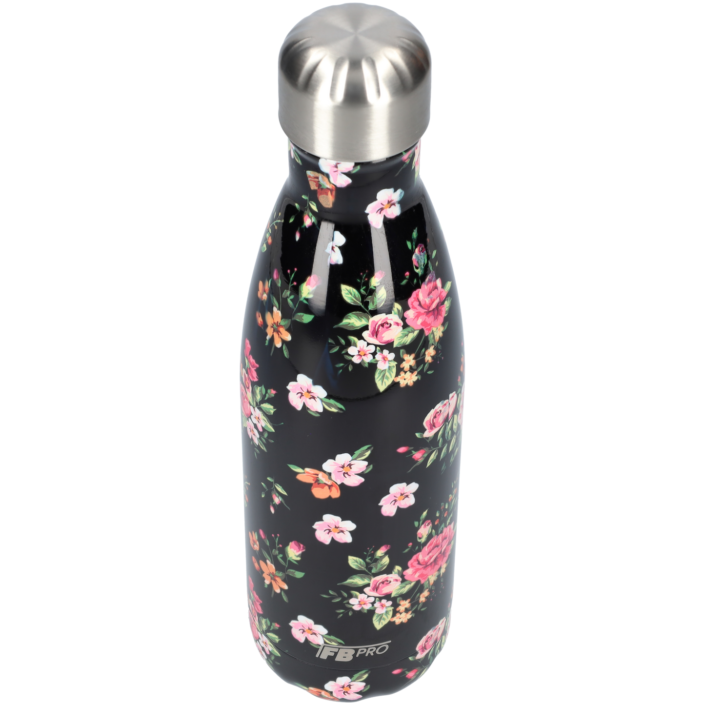 FBFS41, Thermosfles, Drinkfles, Waterfles - 500ml - Classic Black Flowers - Klassieke Zwarte Bloemen