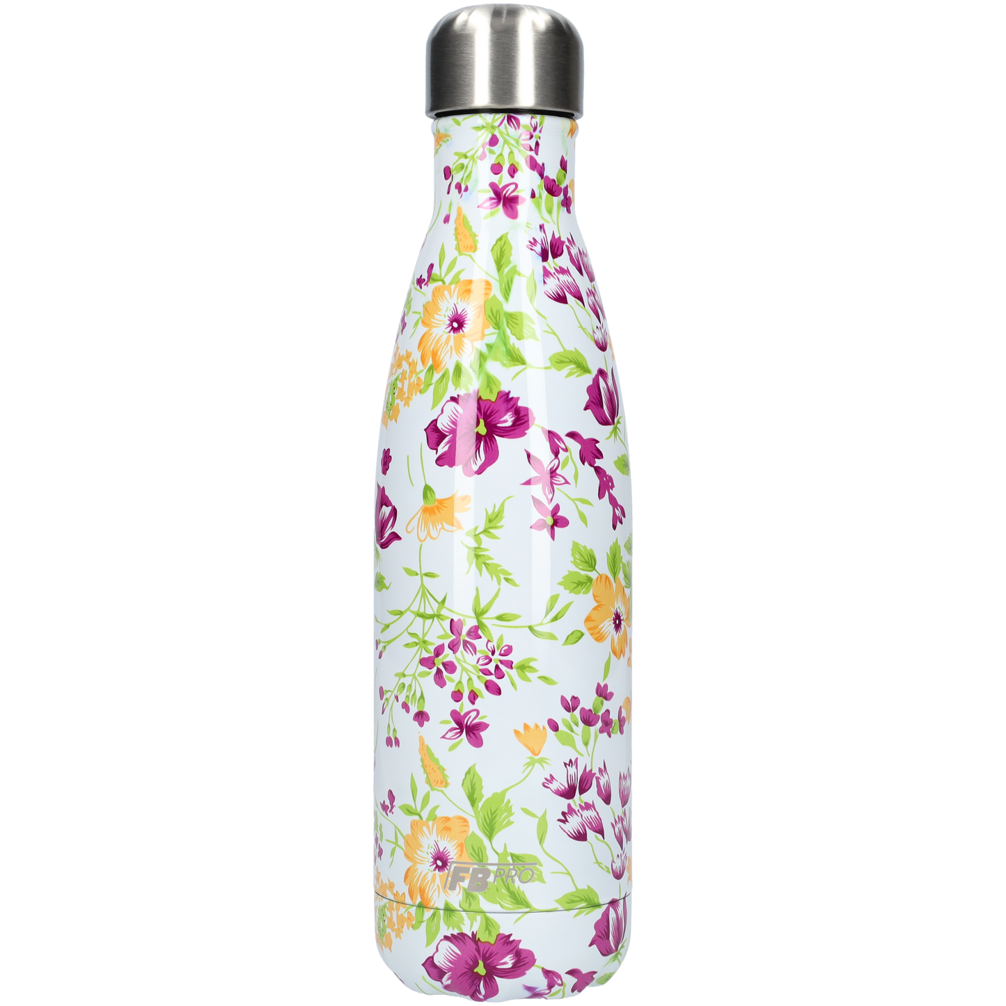 FBFS39, Thermosfles, Drinkfles, Waterfles - 500ml - Purple & Yellow Flowers - Paars & Gele Bloemen
