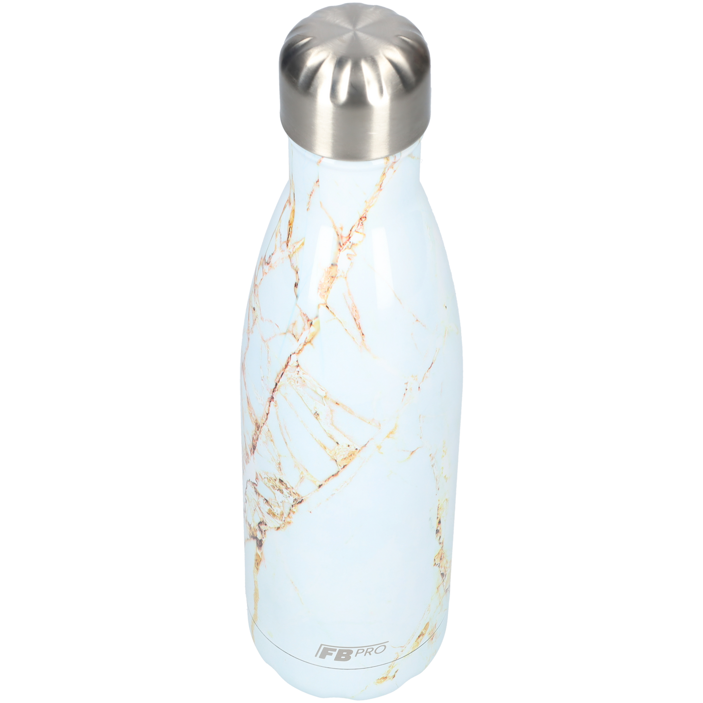 FBFS34, Thermosfles, Drinkfles, Waterfles - 500ml - White & Gold Marble - Wit & Goud Marmer