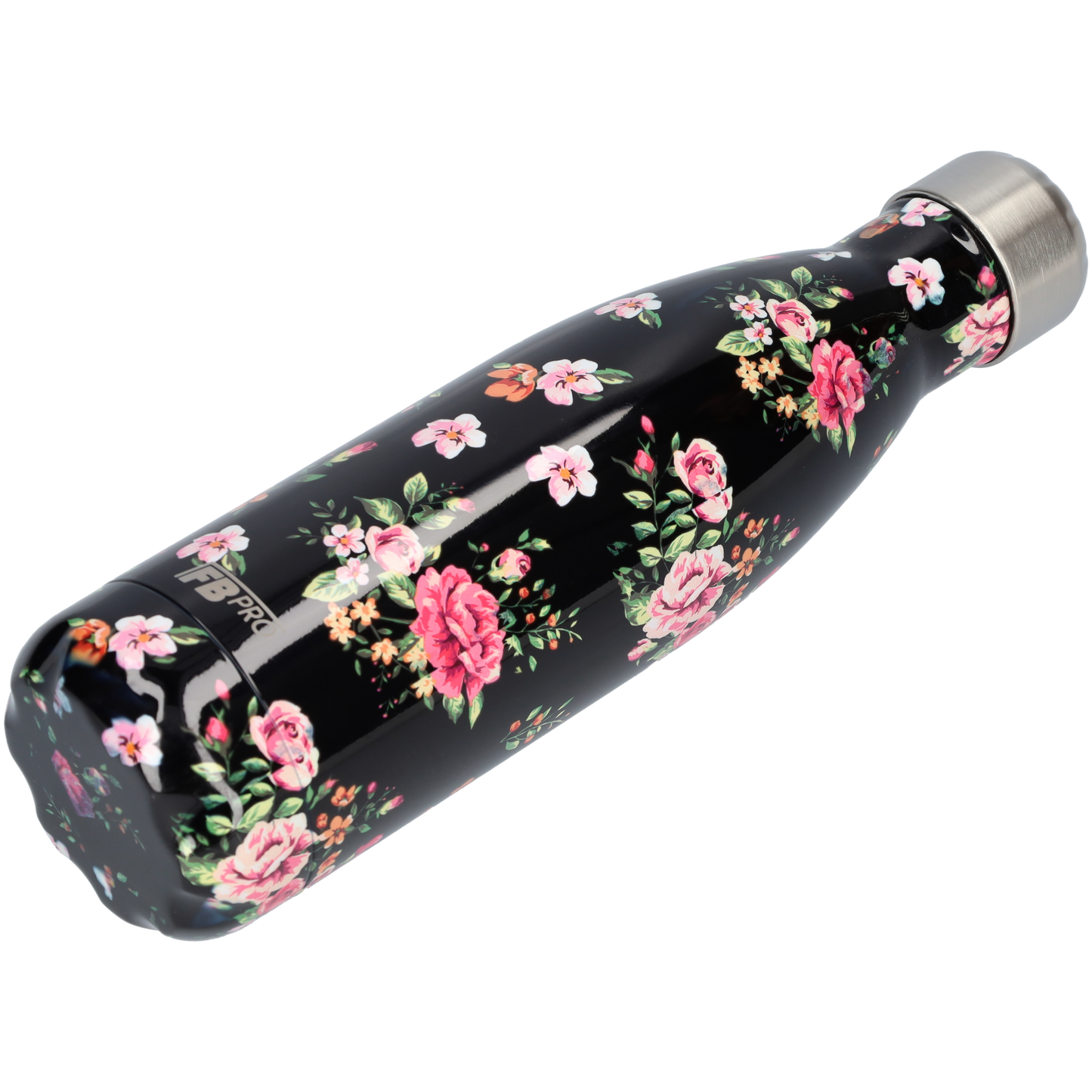 FBFS41, Thermosfles, Drinkfles, Waterfles - 500ml - Classic Black Flowers - Klassieke Zwarte Bloemen