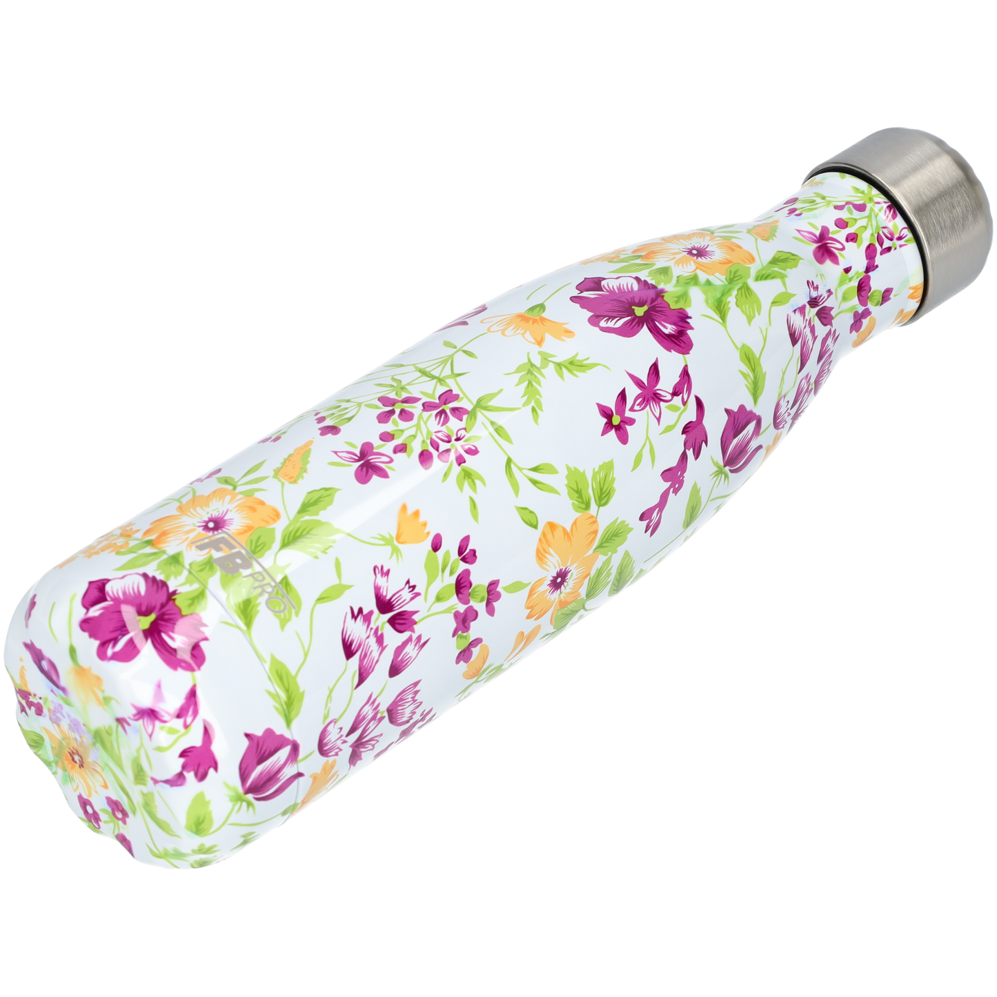 FBFS39, Thermosfles, Drinkfles, Waterfles - 500ml - Purple & Yellow Flowers - Paars & Gele Bloemen