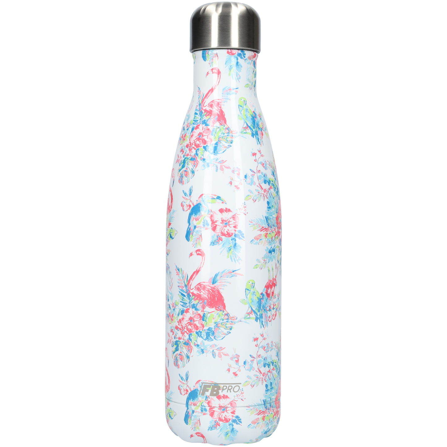 FBFS45, Thermosfles, Drinkfles, Waterfles - 500ml - Flamingo Flowers - Flamingo Bloemen
