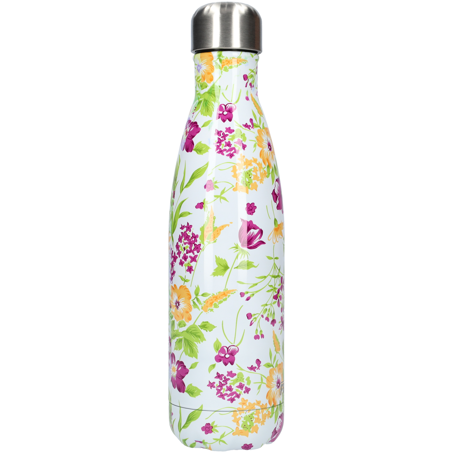 FBFS39, Thermosfles, Drinkfles, Waterfles - 500ml - Purple & Yellow Flowers - Paars & Gele Bloemen