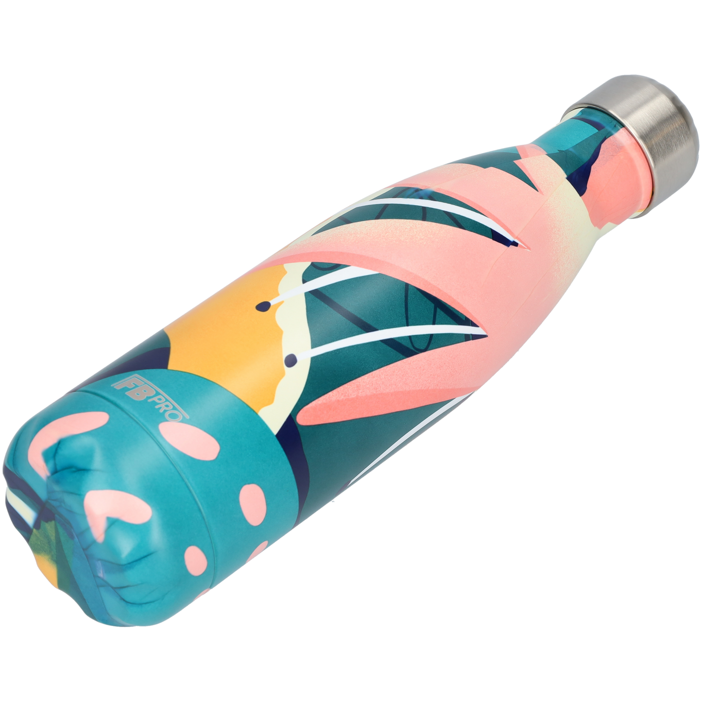 FBFS146, Thermosfles, Drinkfles, Waterfles - 500ml - Pink Leafs - Roze Bladeren