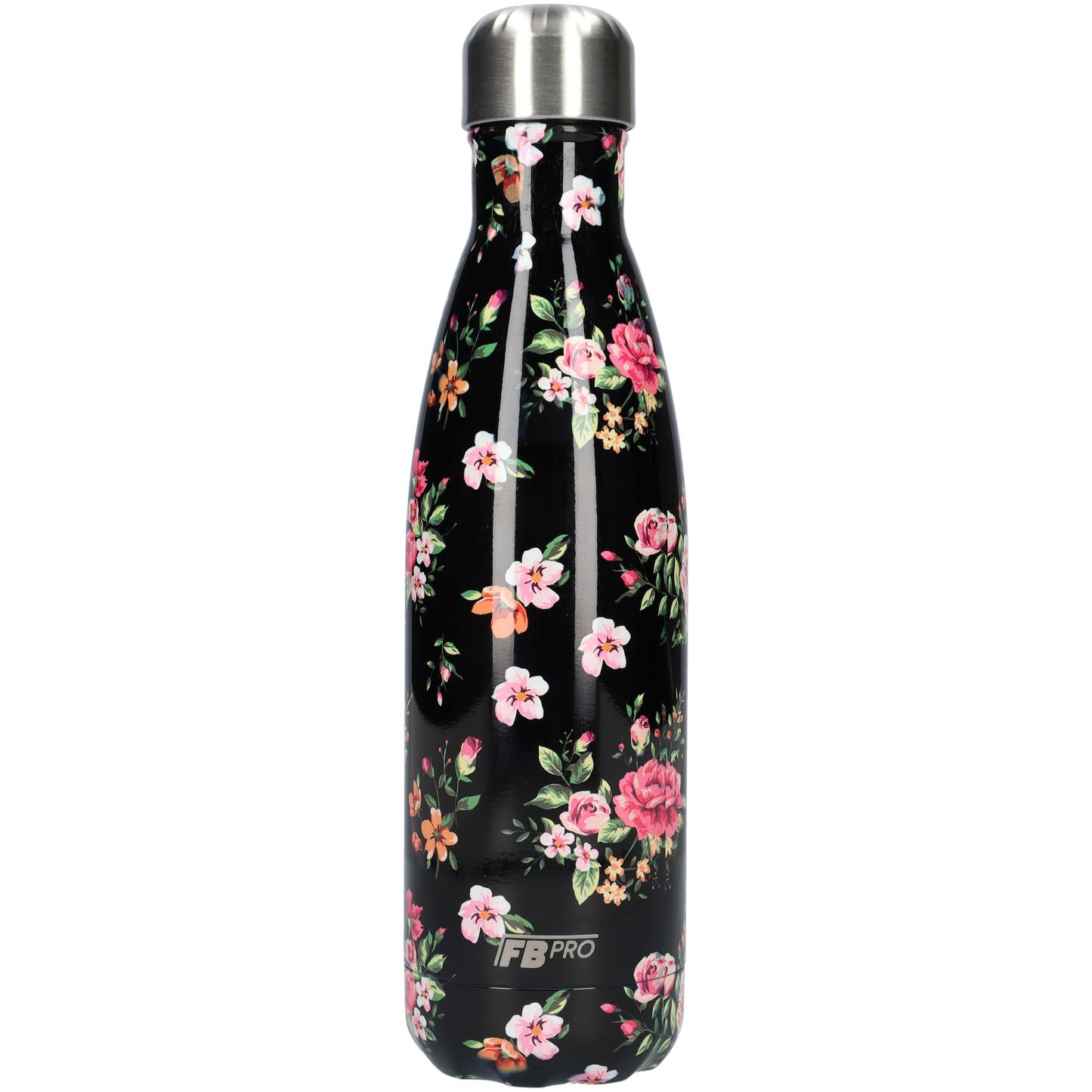 FBFS41, Thermosfles, Drinkfles, Waterfles - 500ml - Classic Black Flowers - Klassieke Zwarte Bloemen