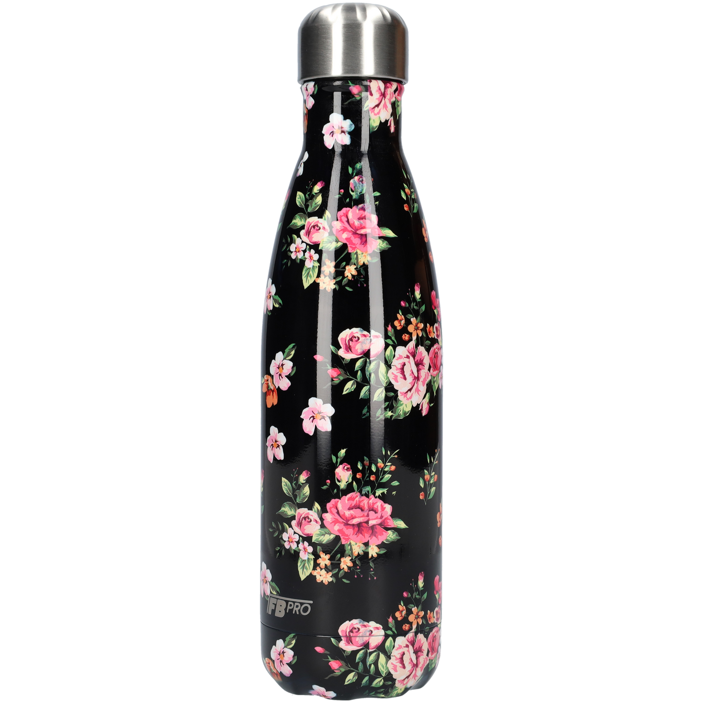 FBFS41, Thermosfles, Drinkfles, Waterfles - 500ml - Classic Black Flowers - Klassieke Zwarte Bloemen