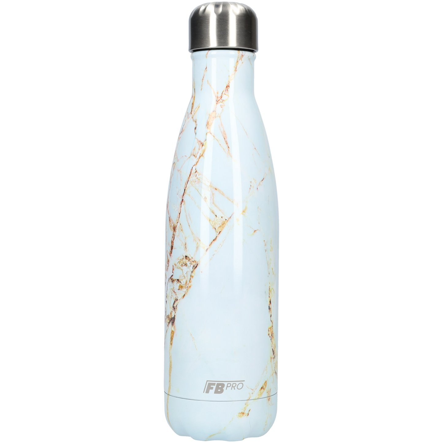 FBFS34, Thermosfles, Drinkfles, Waterfles - 500ml - White & Gold Marble - Wit & Goud Marmer
