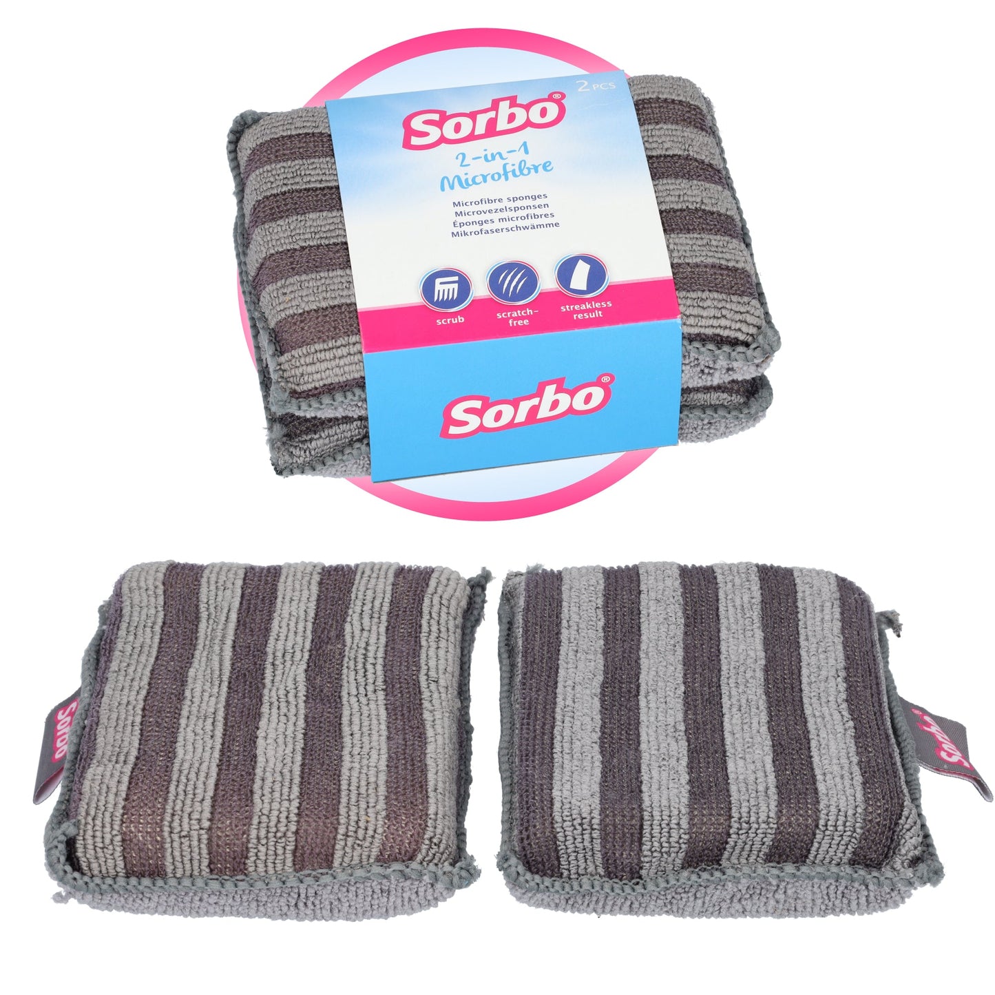 4x Sorbo Sponzen - 13 x 9 x 3 cm - 2 Sets van 2 - Krasvrij - Schuurkant - Microvezel - Schuursponsjes - Spons - Grijs