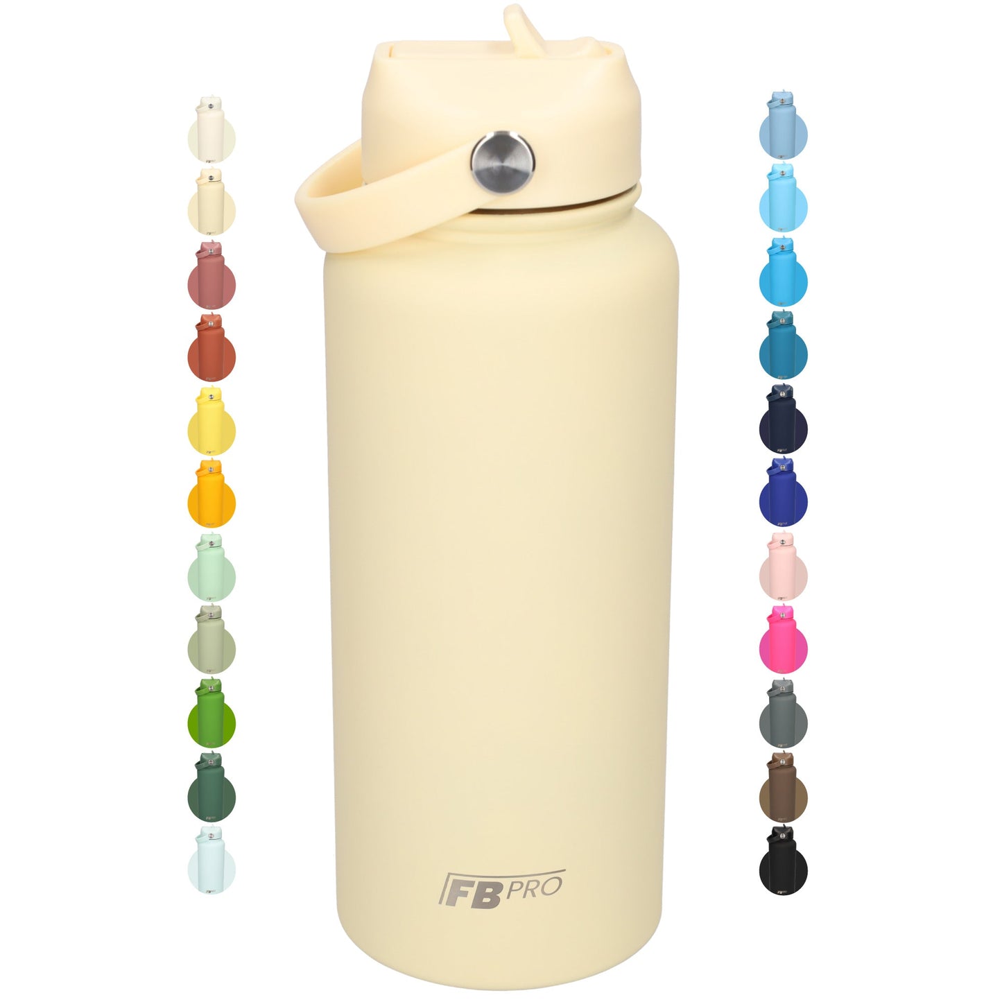 Thermos waterfles 1 liter - Isolerende Waterfles met Draaibare Drinktuit - Cream White