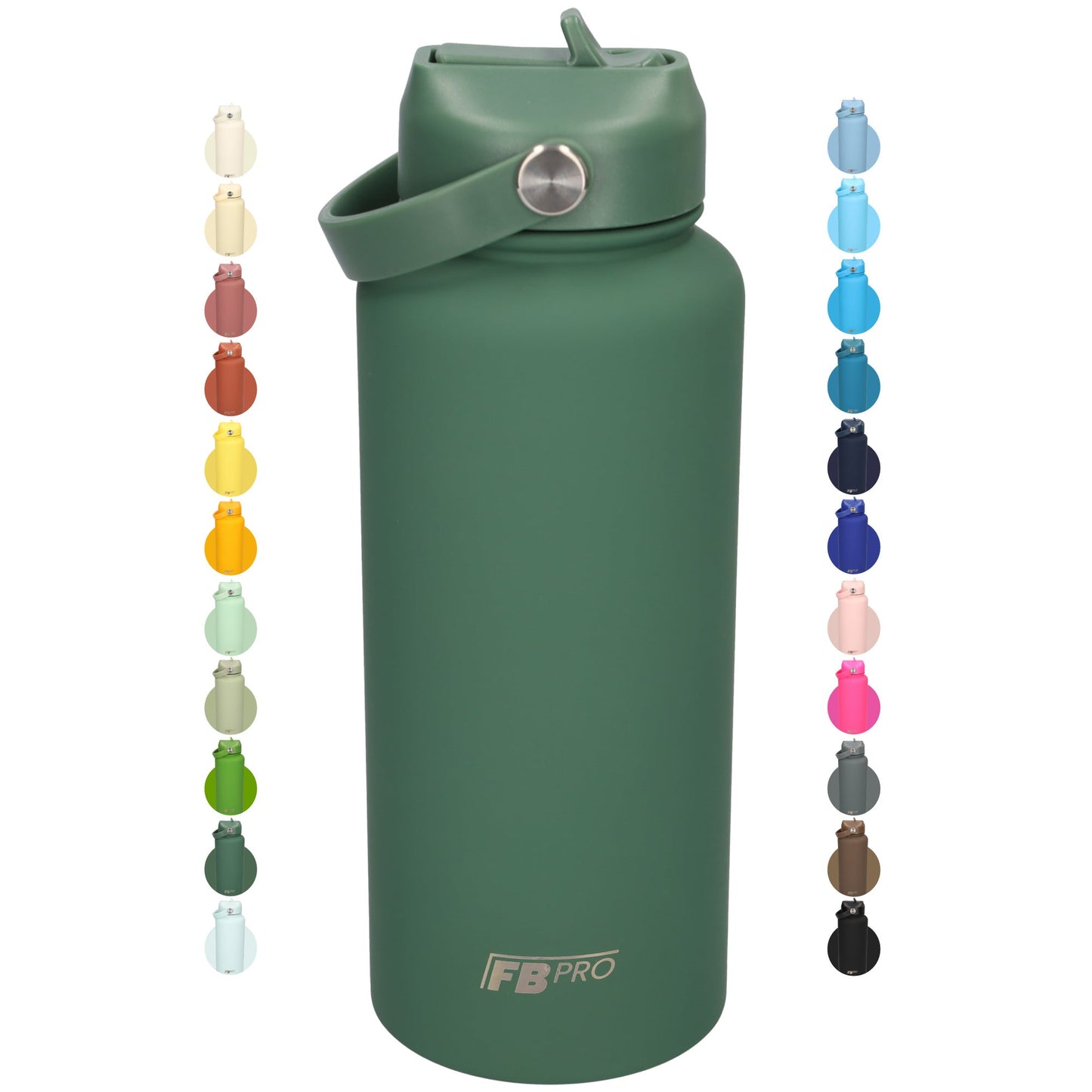 Thermos waterfles 1 liter - Isolerende Waterfles / Thermosfles met Draaibare Drinktuit - Moss Green - Donkergroen - Groen