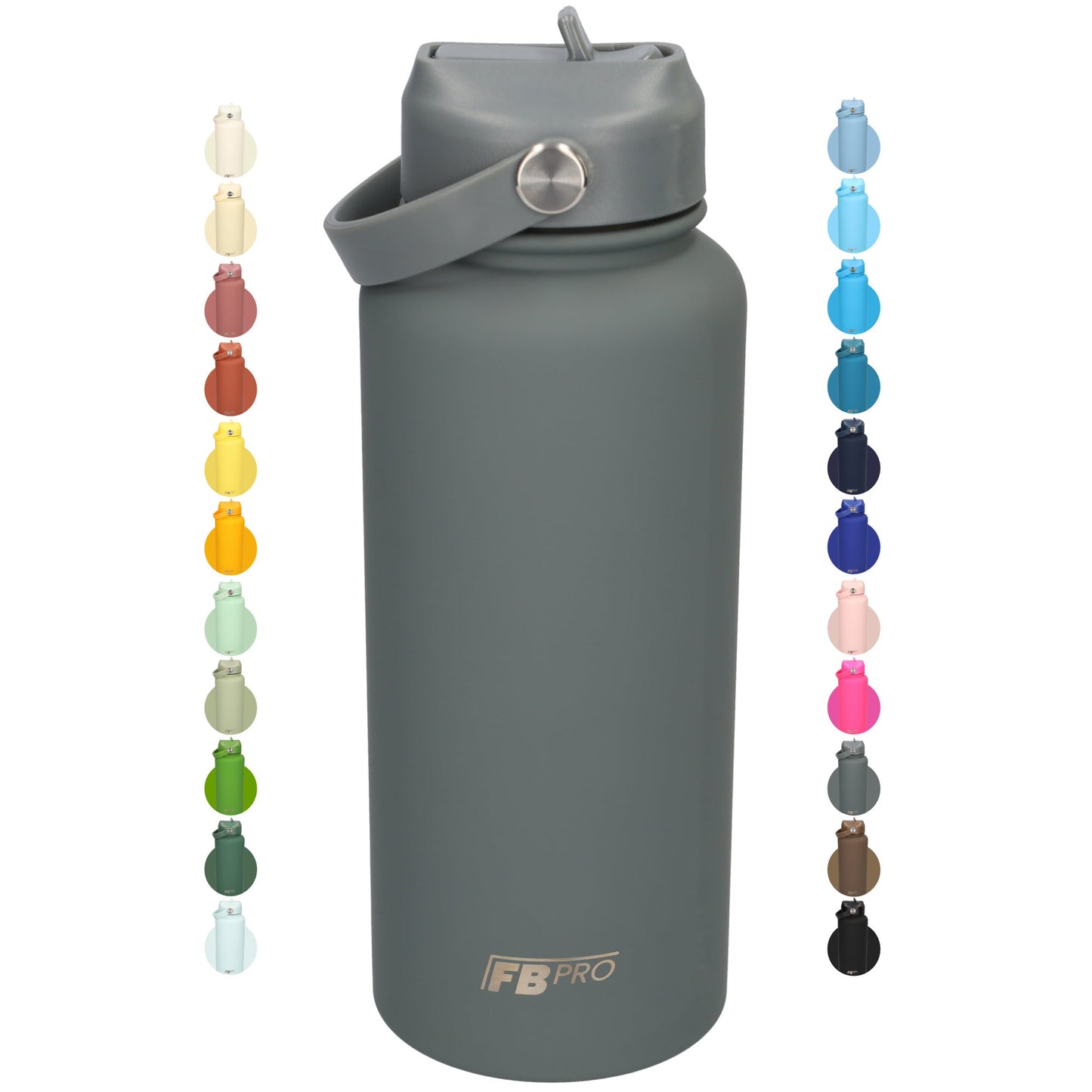Thermos waterfles 1 liter - Isolerende Waterfles met Draaibare Drinktuit - Grey - Grijs