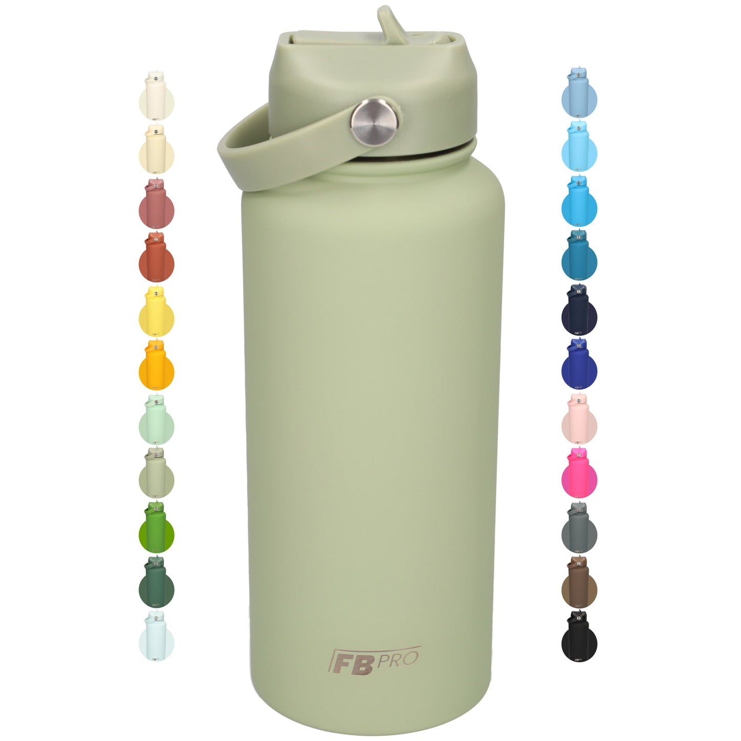 Thermos waterfles 1 liter - Isolerende Waterfles met Draaibare Drinktuit - Pea Green - Ert Groen