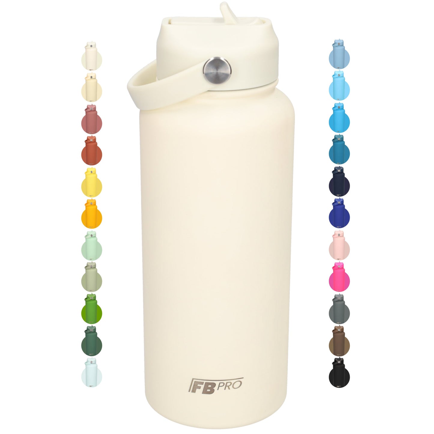 Thermos waterfles 1 liter - Isolerende Waterfles met Draaibare Drinktuit - Ivory - Wit