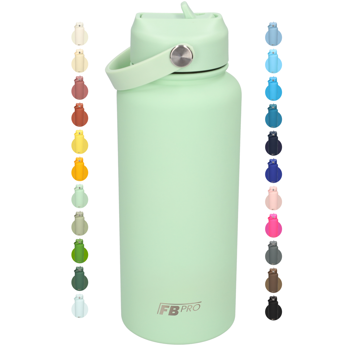 Thermos waterfles 1 liter - Isolerende Waterfles / Thermosfles met Draaibare Drinktuit - Pale Green - groen