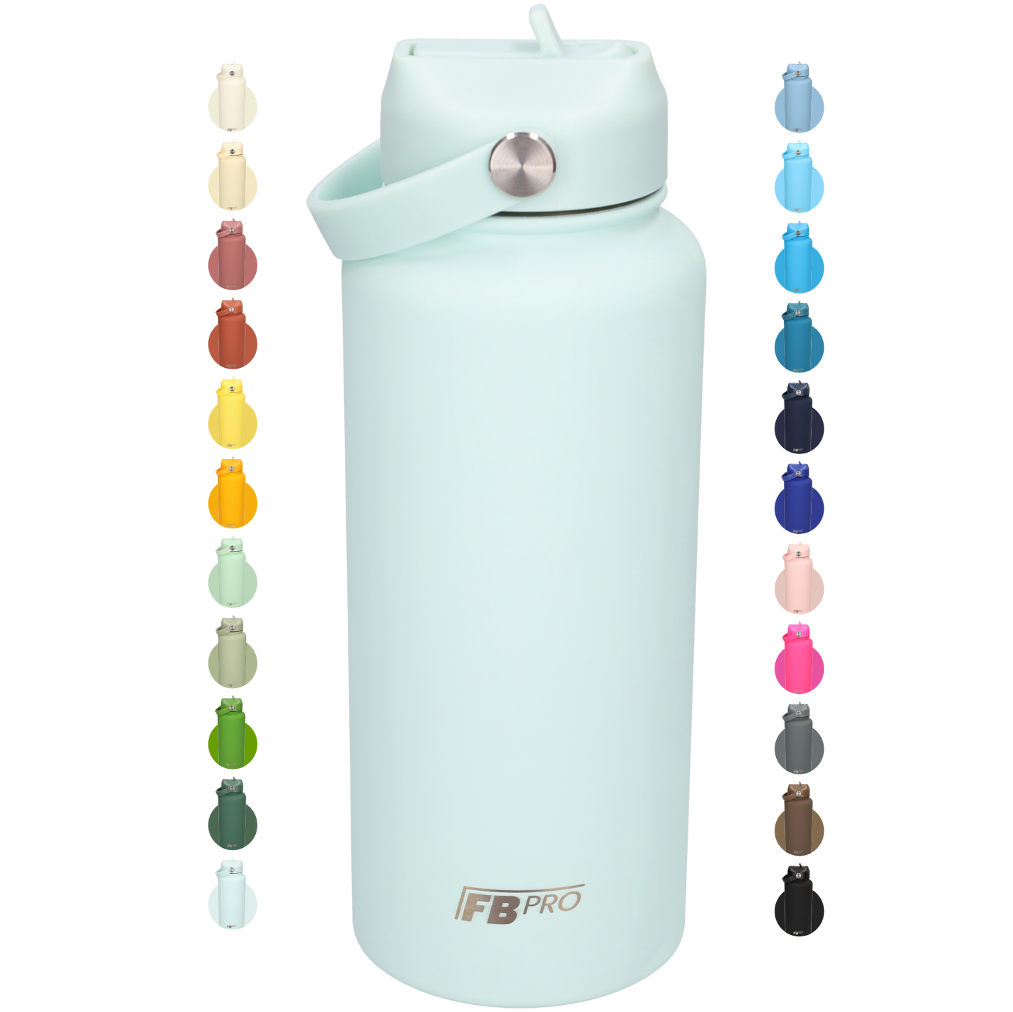 Thermos waterfles 1 liter - Isolerende Waterfles met Draaibare Drinktuit - Bluish White - Pastel blauw
