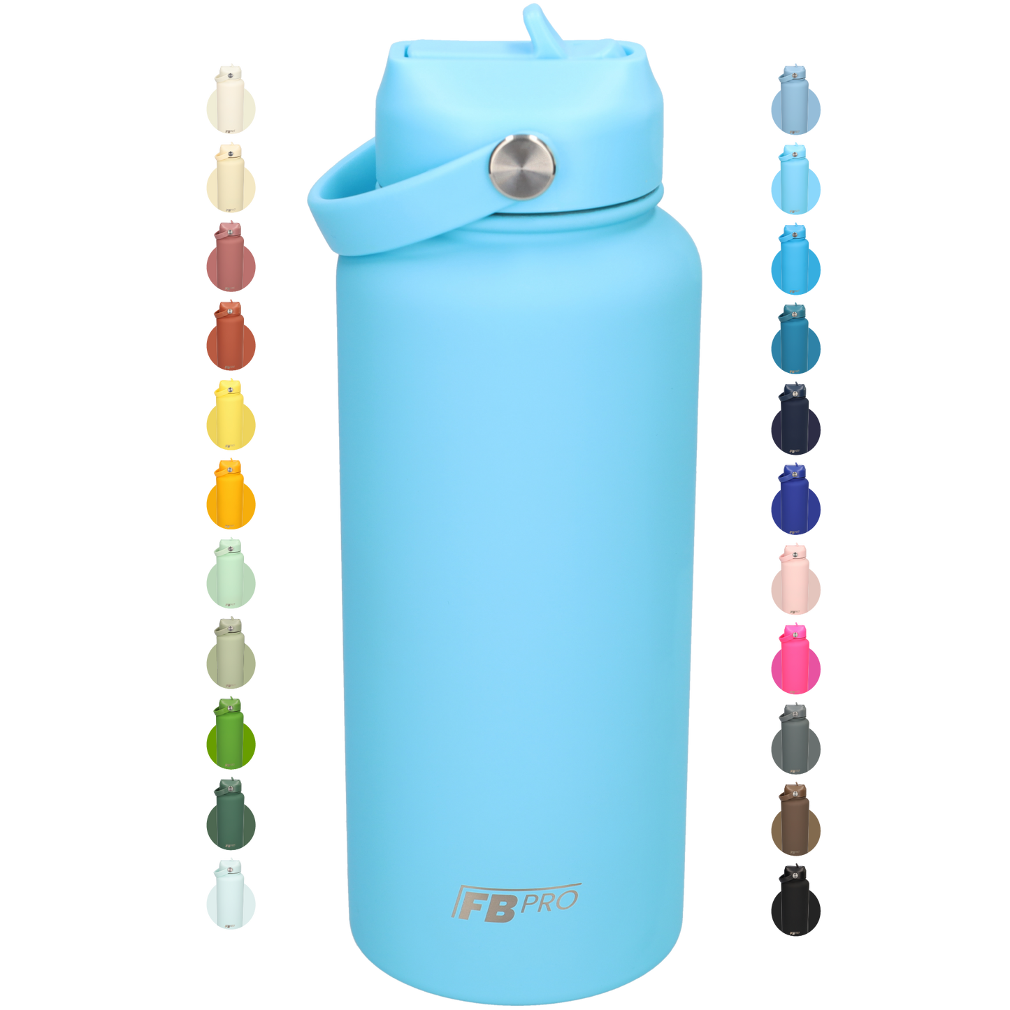 Thermos waterfles 1 liter - Isolerende Waterfles met Draaibare Drinktuit - Cyan