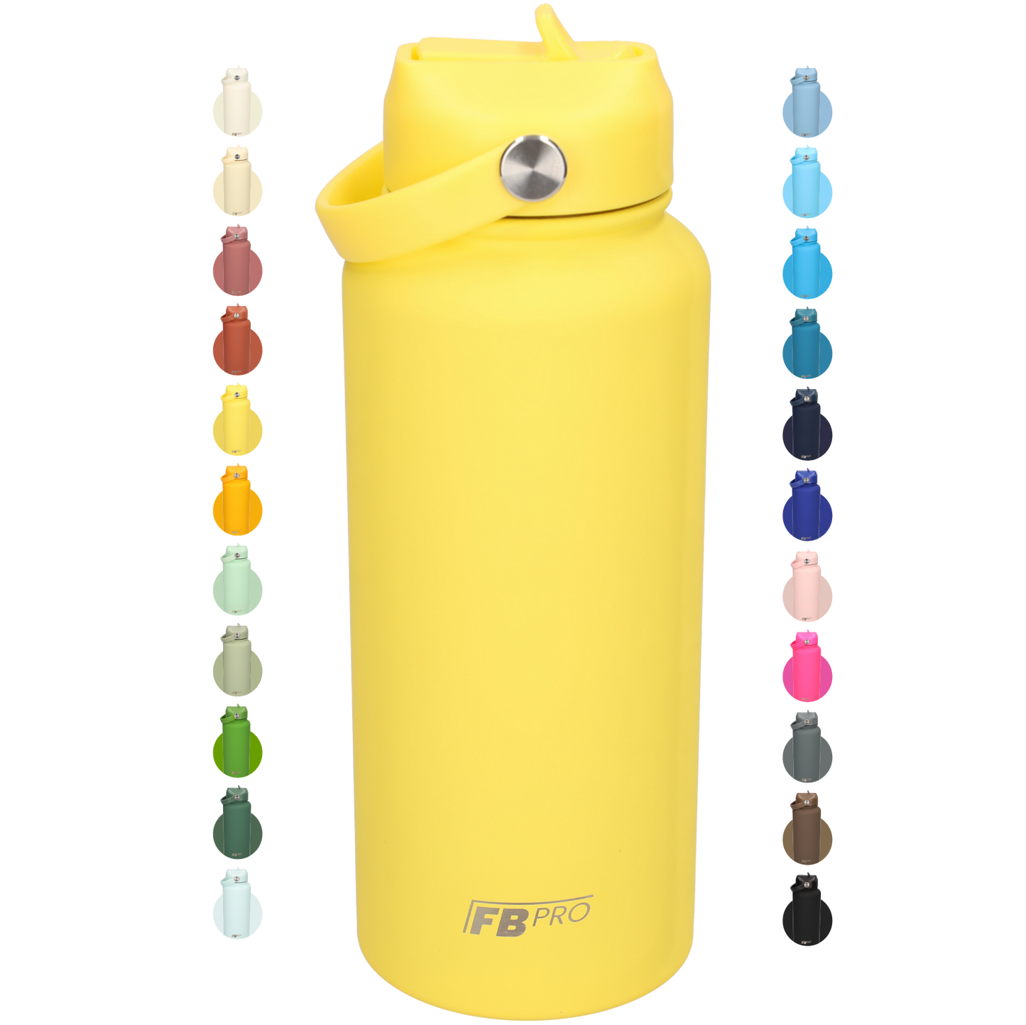 Thermos waterfles 1 liter - Isolerende Waterfles met Draaibare Drinktuit - 1 liter inhoud - Lemon Yellow
