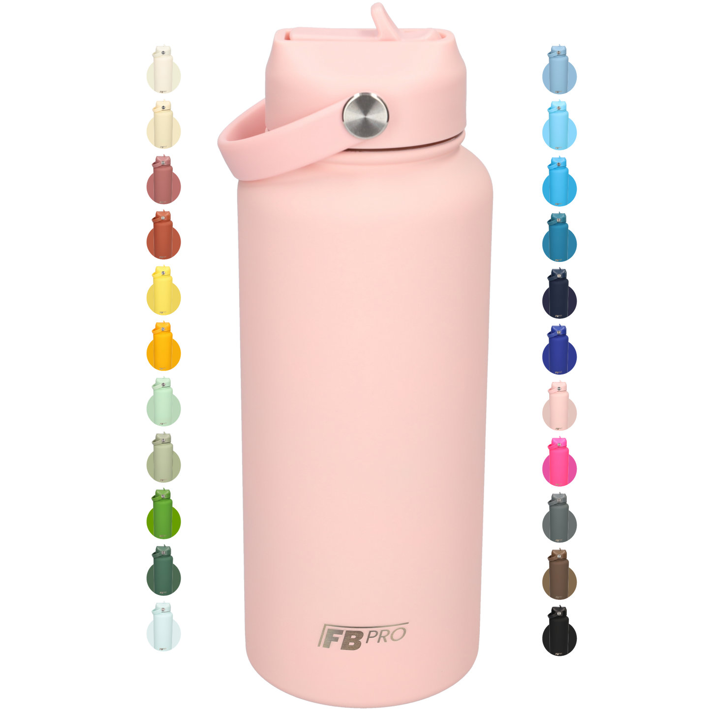 Thermos waterfles 1 liter - Isolerende Waterfles met Draaibare Drinktuit - Pink - 1 liter inhoud - Licht Roze