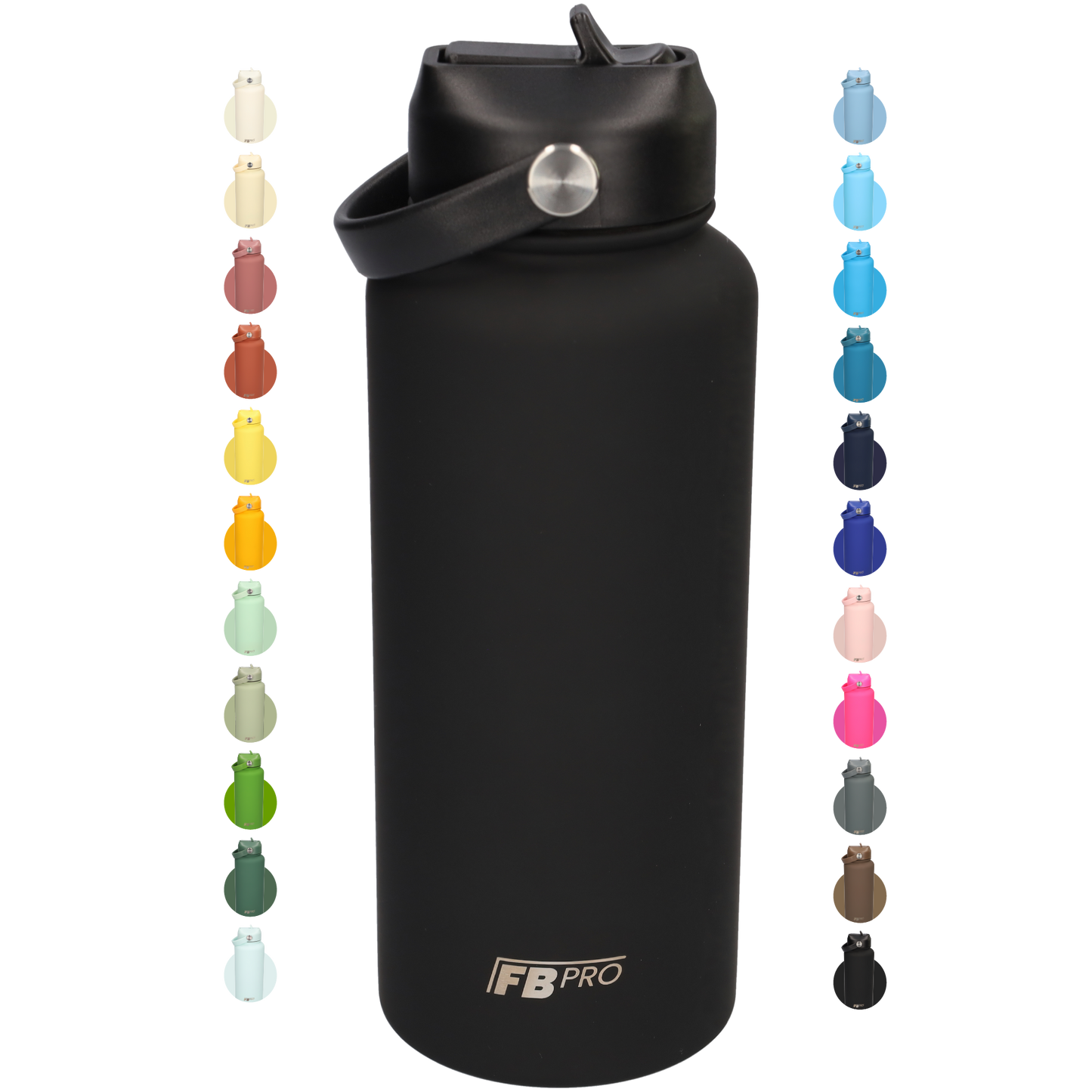 Thermos waterfles 1 liter - Isolerende Waterfles met Draaibare Drinktuit - Black - Zwart