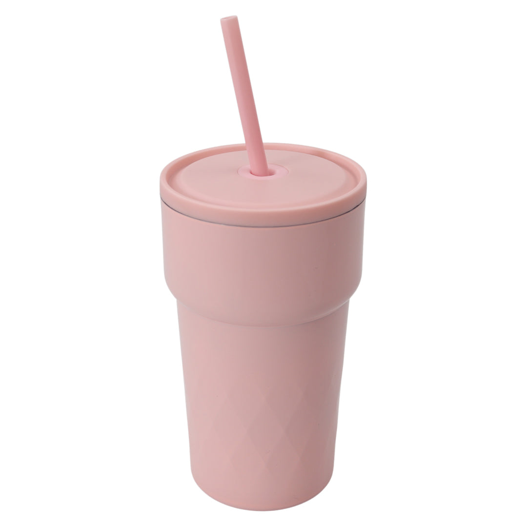 Thermosbeker met Rietje - Baby Pink - Roze Beker to Go - 460ml