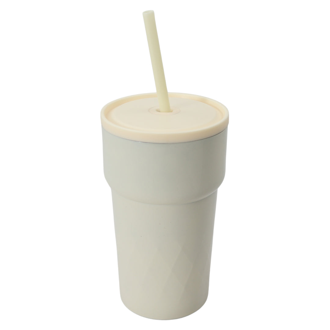 Thermosbeker met Rietje - Ivoorwit - Ivoor witte Beker to Go - 460ml