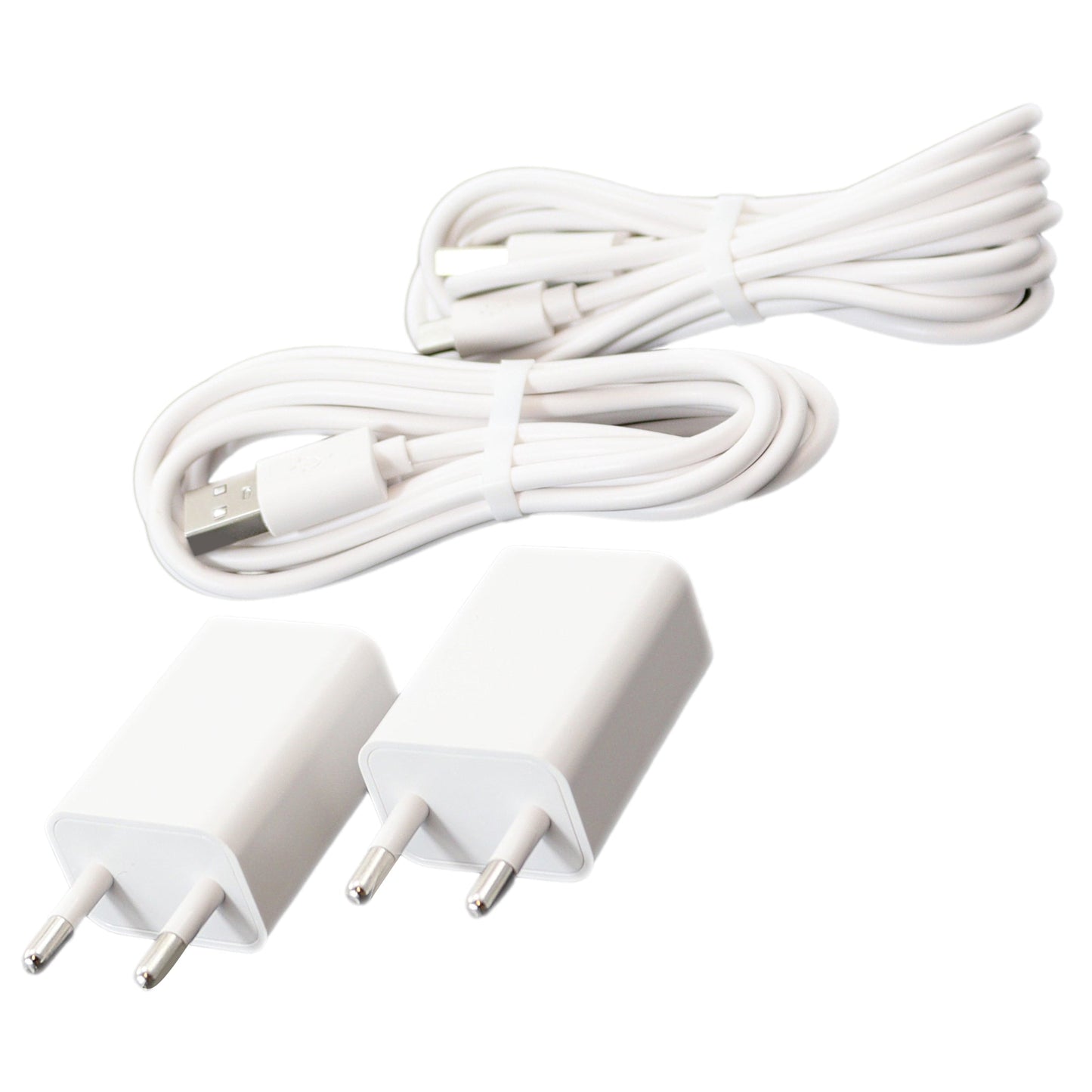 USB-A > Micro USB Kabel van 2m (2 stuks) + USB Adapter (2 stuks) - Universeel - Wit