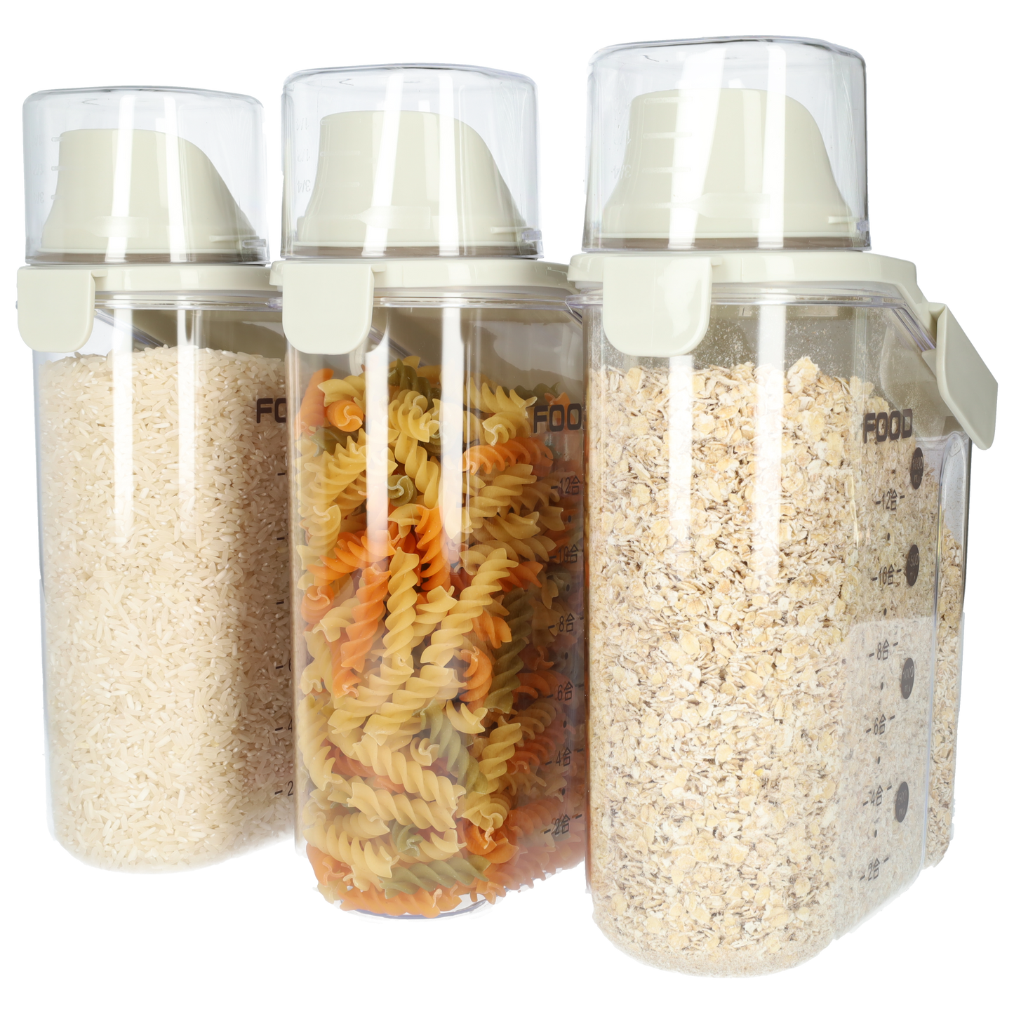 Beige voedsel opslagcontainer (3 stuks) met maatbeker! - Opslag container 2000ml