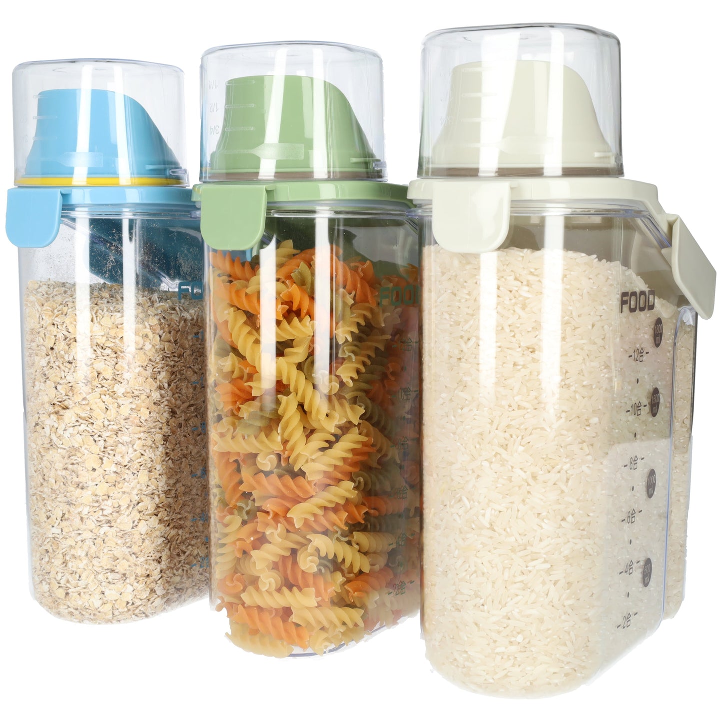 Voorraadpotten (3 stuks) met maatbeker in 3 kleuren! - Opslag container 2000ml