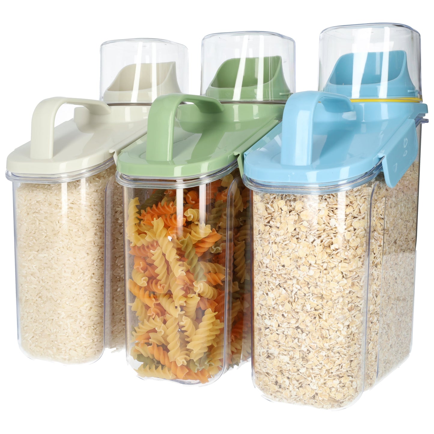 Voorraadpotten (3 stuks) met maatbeker in 3 kleuren! - Opslag container 2000ml