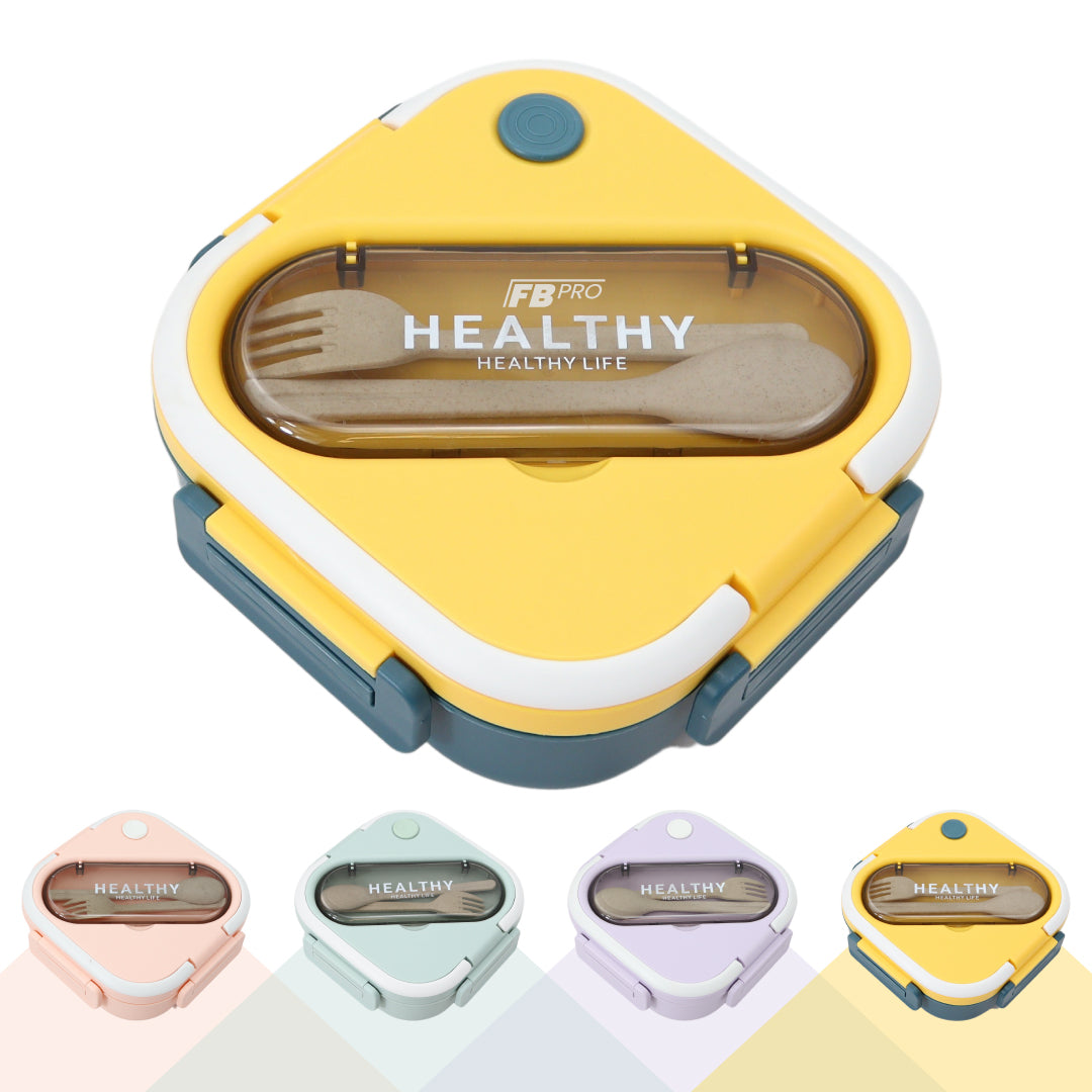 Vierkante Lunchbox met Servies - Gele & Blauwe Bentobox - 900ml
