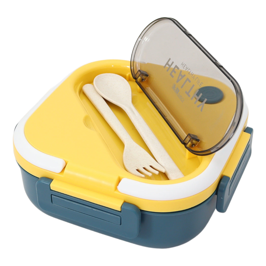 Vierkante Lunchbox met Servies - Gele & Blauwe Bentobox - 900ml