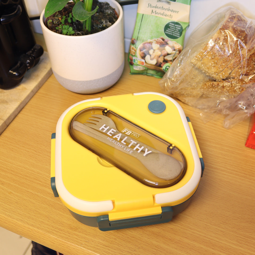 Vierkante Lunchbox met Servies - Gele & Blauwe Bentobox - 900ml