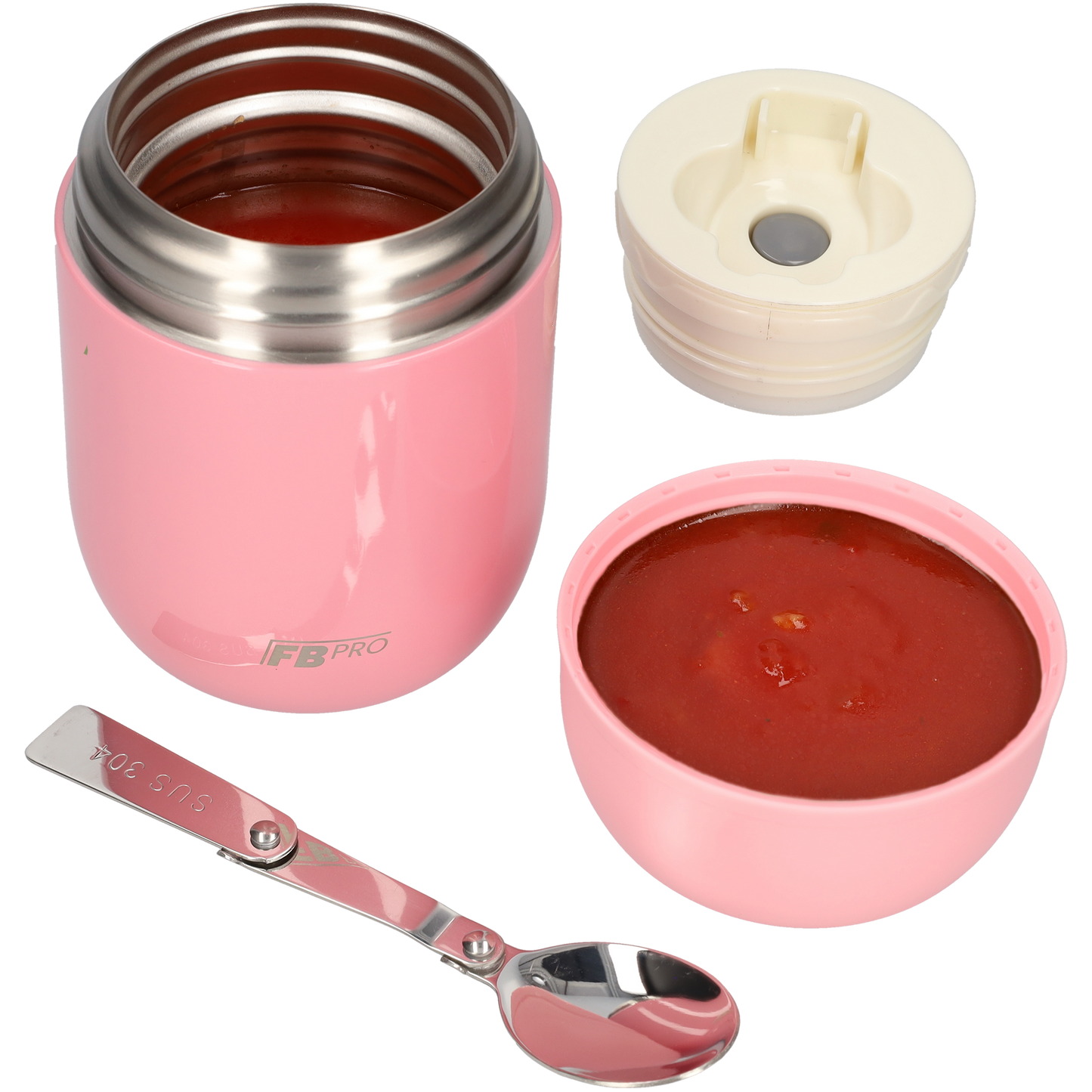 Thermos Voedselcontainer met Lepel - Thermoskan - lichtroze - 420ml
