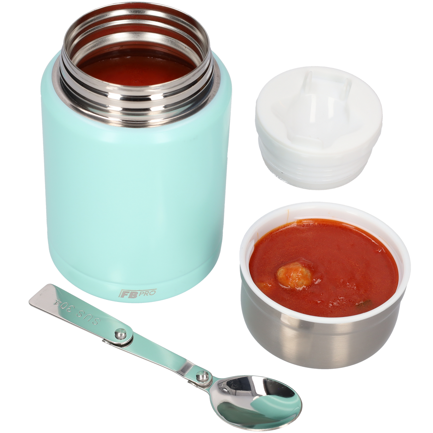 Lichtblauwe Thermos Voedselcontainer met Lepel - Licht blauw - 450ml