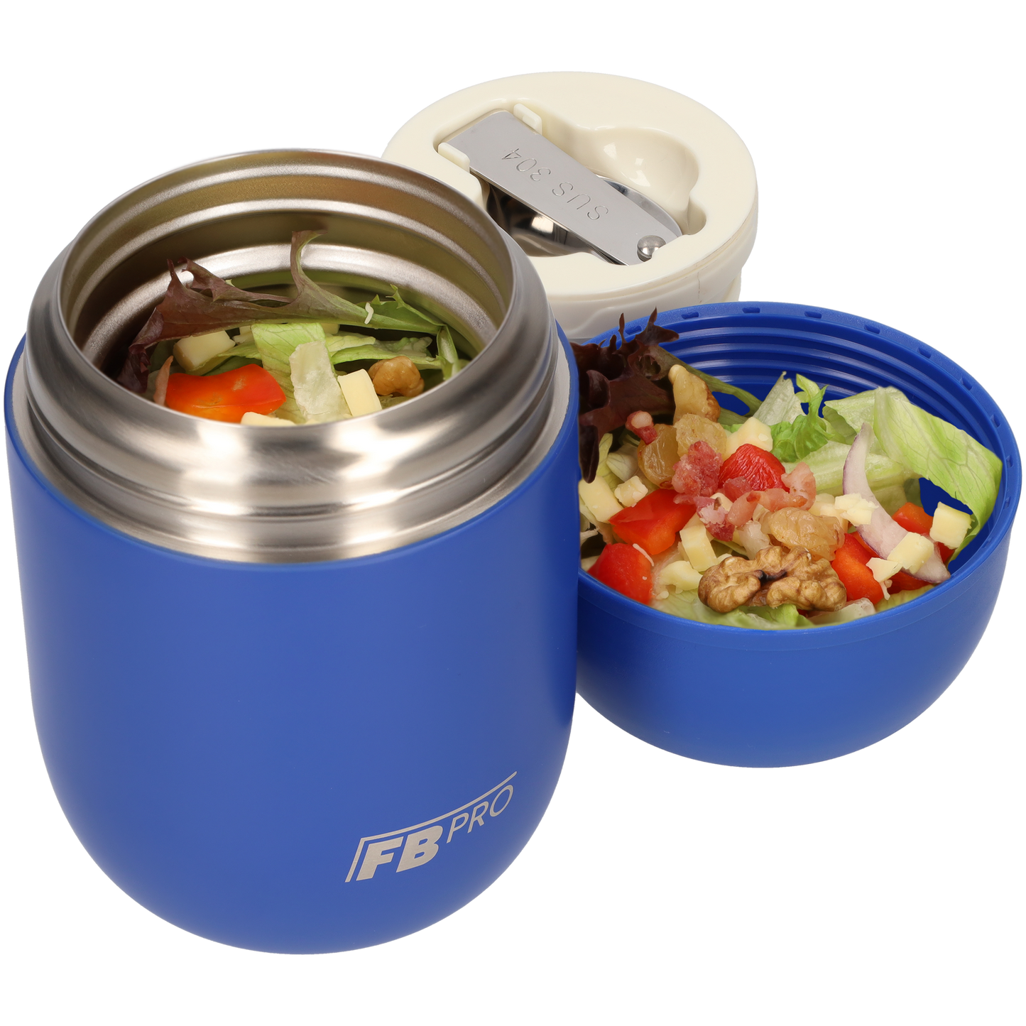 Blauwe en gele voedselcontainer Thermos Voedselcontainer met Lepel x2 - Thermoskan - 450ml