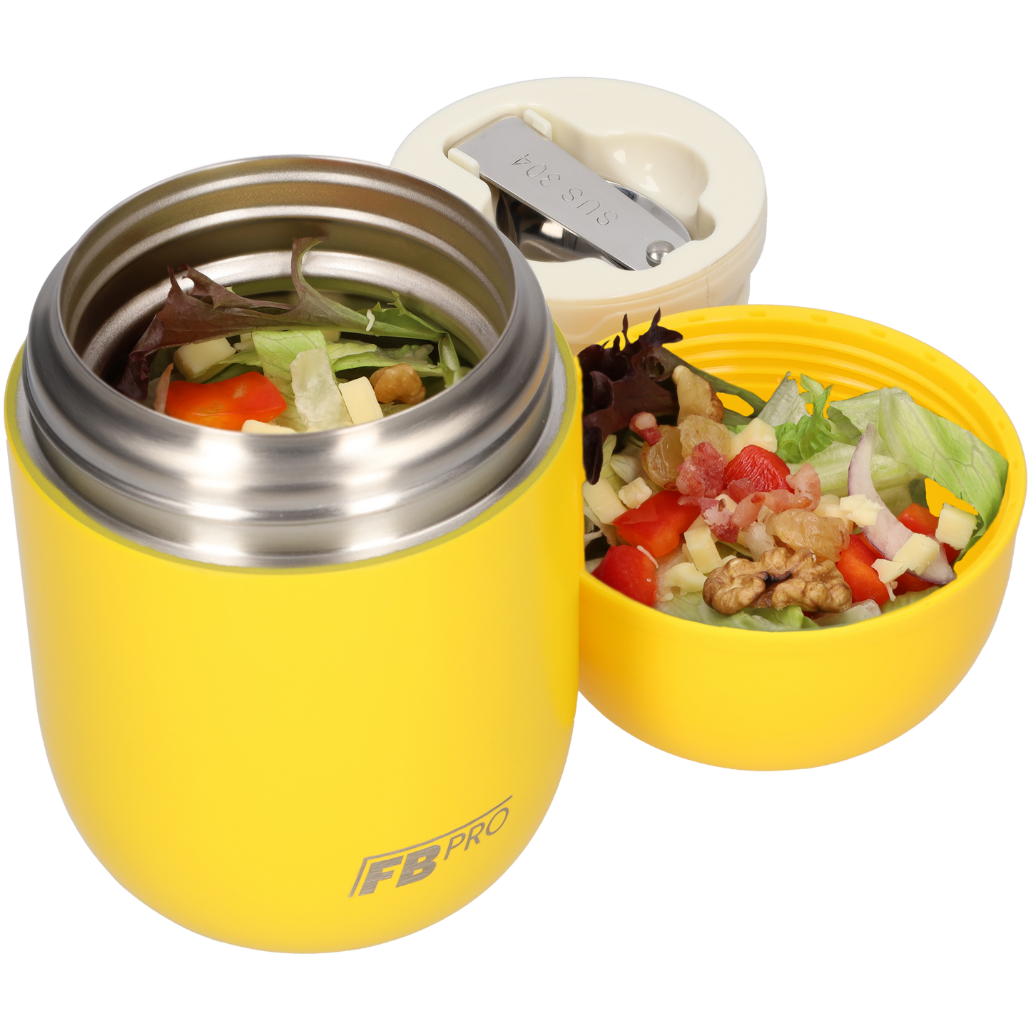 Blauwe en gele voedselcontainer Thermos Voedselcontainer met Lepel x2 - Thermoskan - 450ml