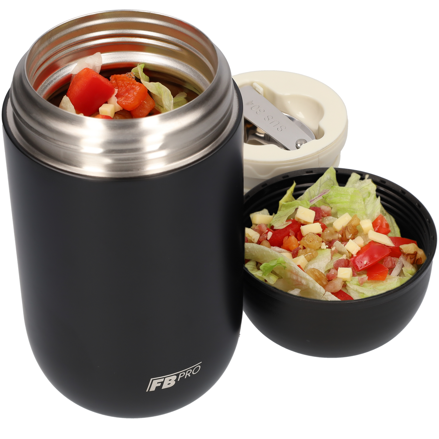 Thermos voedselcontainer met lepel - Thermoskan - Zwart - 710ml