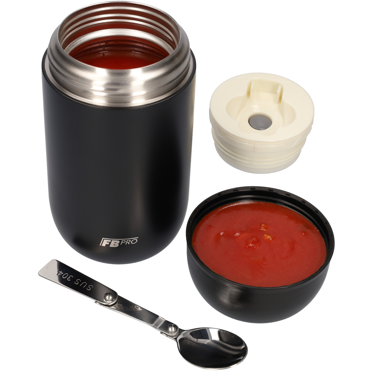 Thermos voedselcontainer met lepel - Thermoskan - Zwart - 710ml