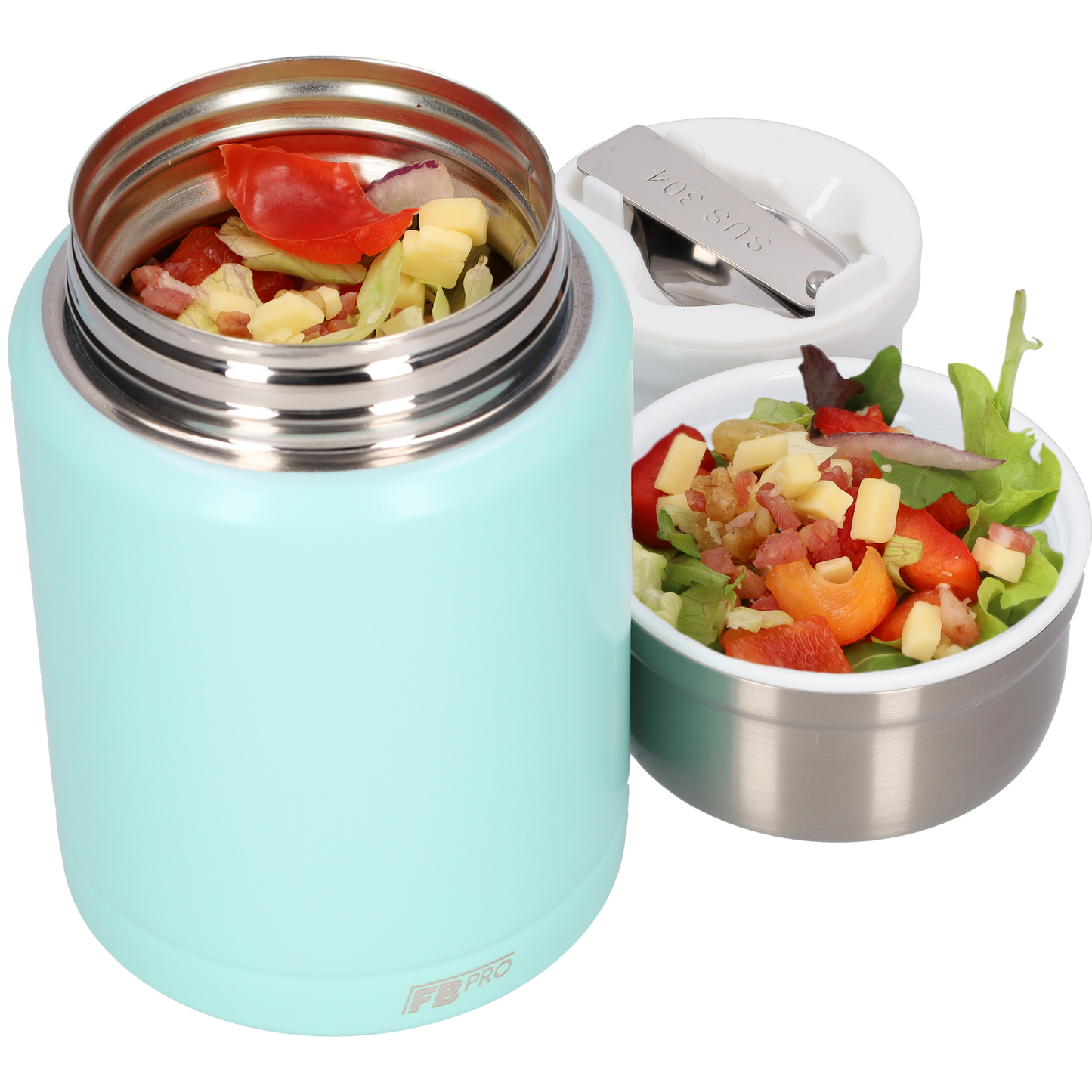 Lichtblauwe Thermos Voedselcontainer met Lepel - Licht blauw - 450ml