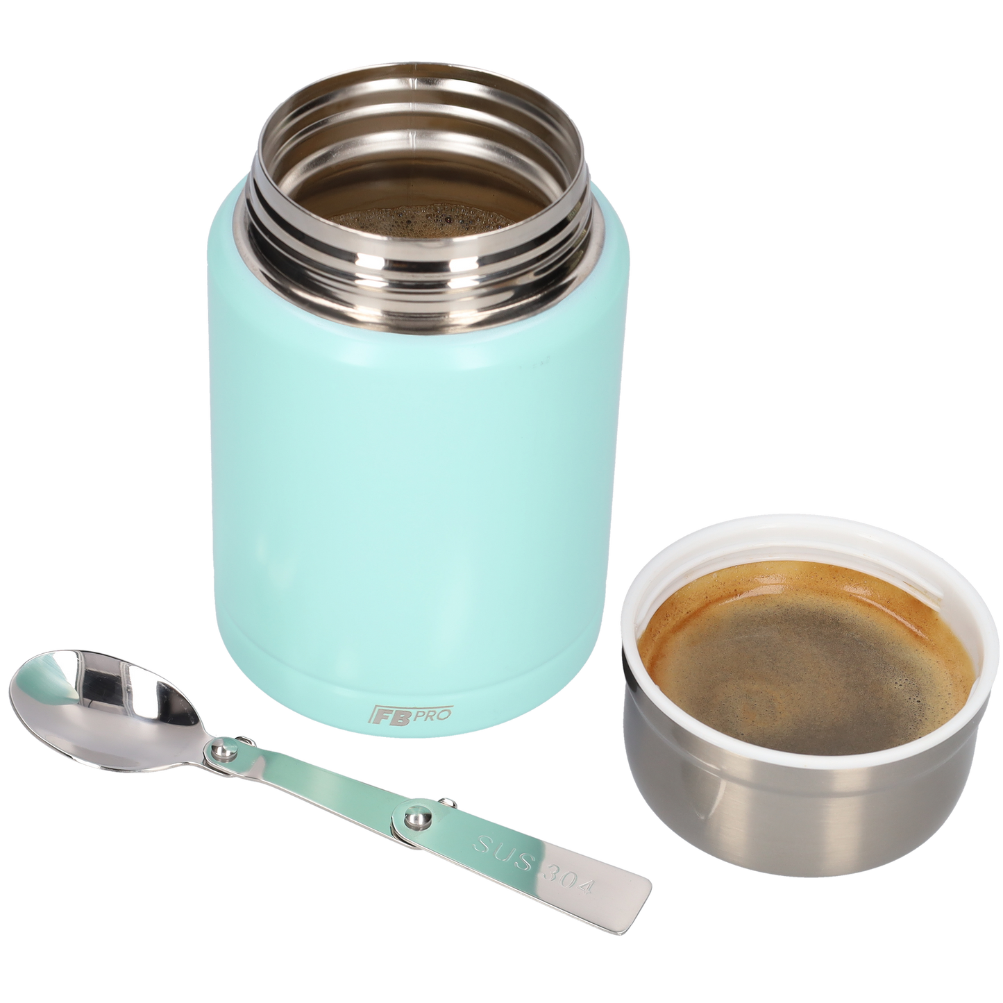 Lichtblauwe Thermos Voedselcontainer met Lepel - Licht blauw - 450ml