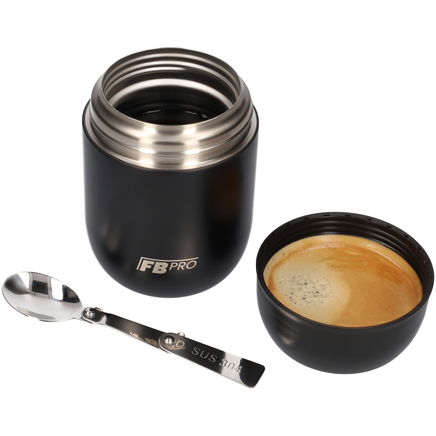 Zwarte & Lichtroze Thermos Voedselcontainer met Lepel x2 - Thermoskan - 450ml