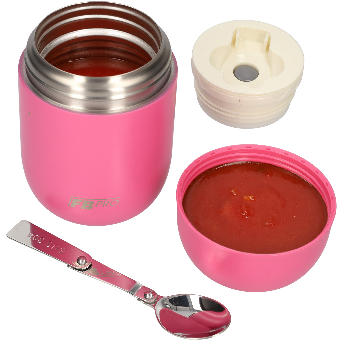 Roze & Lichtroze voedselcontainer Thermos Voedselcontainer met Lepel x2 - Thermoskan - 450ml